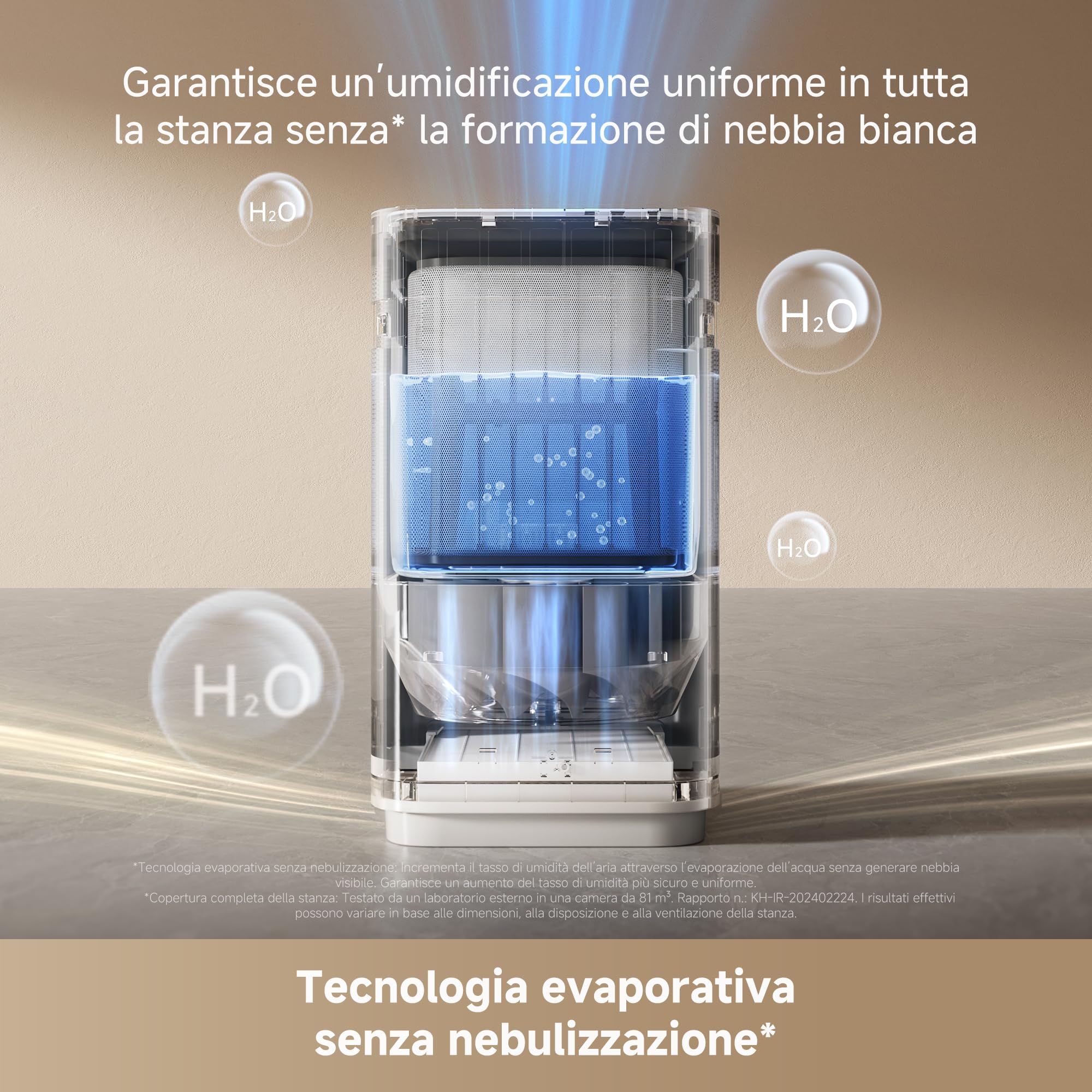 DREAME H40 Umidificatore, Tecnologia Evaporativa senza Nebulizzazione | Umidificazione Rapida 800 mL/h, Serbatoio Acqua 6 L, Purificazione in 4 Fasi, Display Digitale, Telecomando