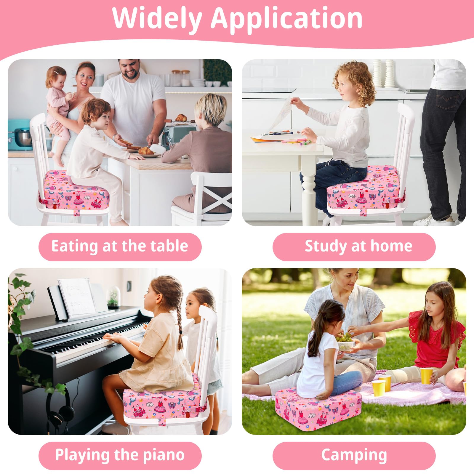 Rialzo Sedia Bambini Da Tavolo Riduttore Portatile Alzasedia Per Bambini Alzatina Sedia Cuscino con 2 Cinture Di Sicurezza(Principessa Rosa)