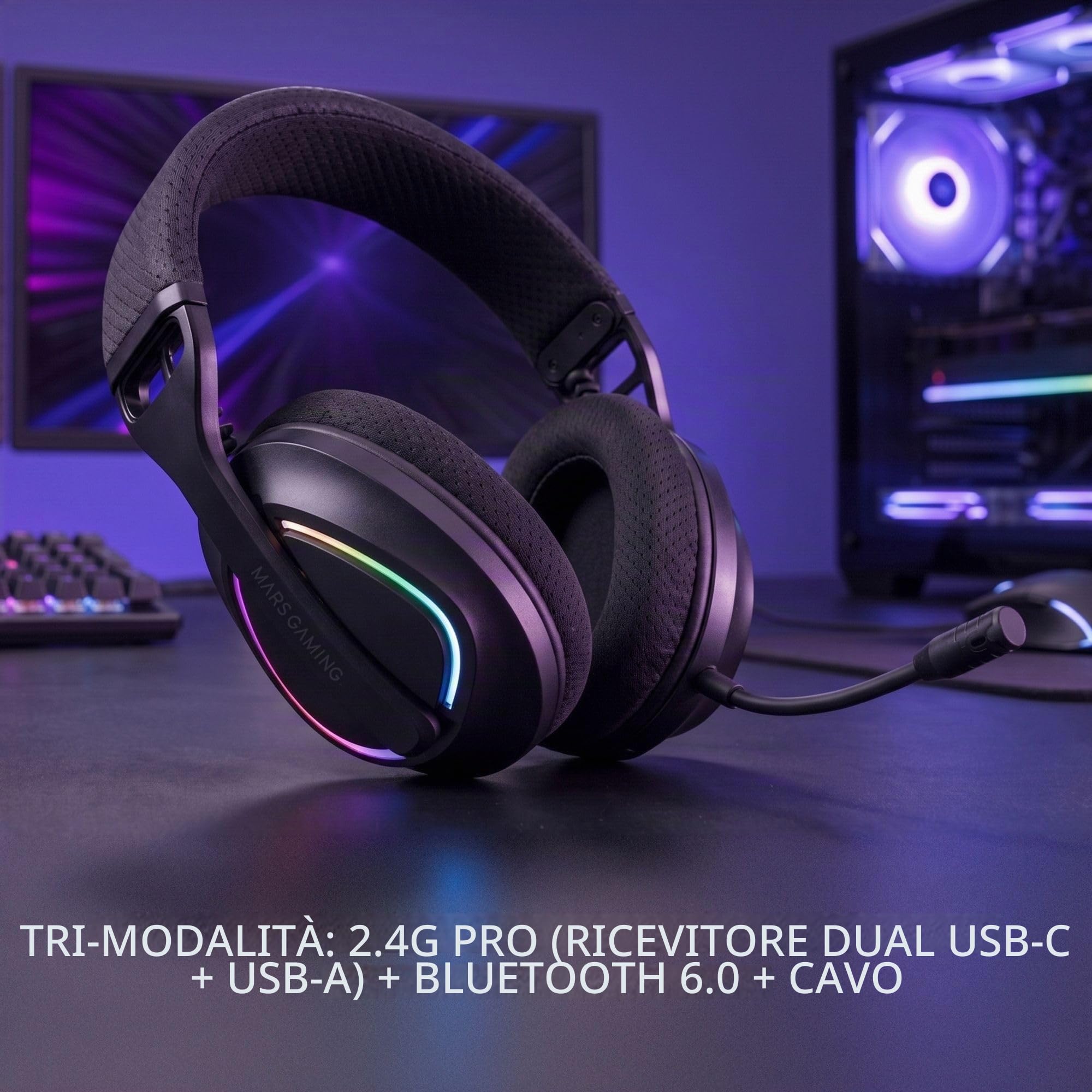 Mars Gaming MHW-QUASAR Cuffie Gaming Wireless ARGB Flow — immagine 2 di 12
