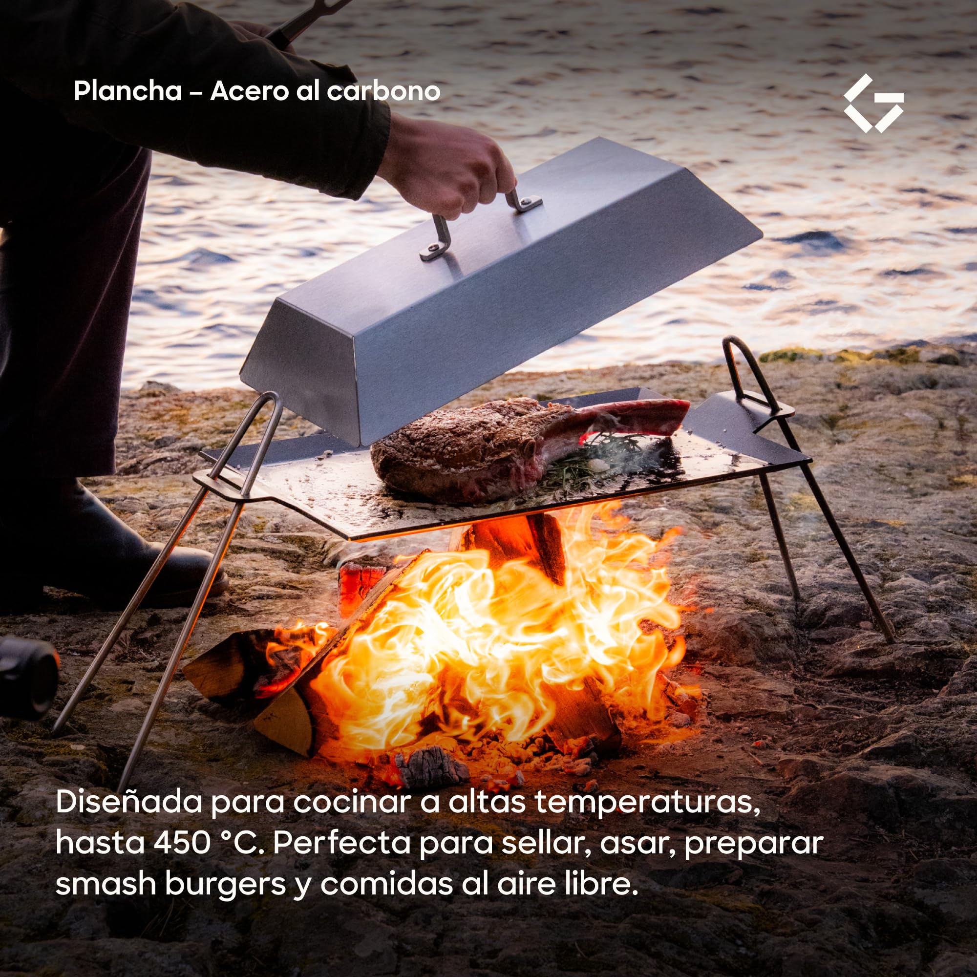 Gastrotools Plancha de Asar Sueca de Acero al Carbono 39x27cm – Antiadherente Natural, Sin PFAS – Interior y Exterior – Apta para Fuego, Horno, Inducción y Gas – Hasta 650°C (Small (39cm x 27cm))