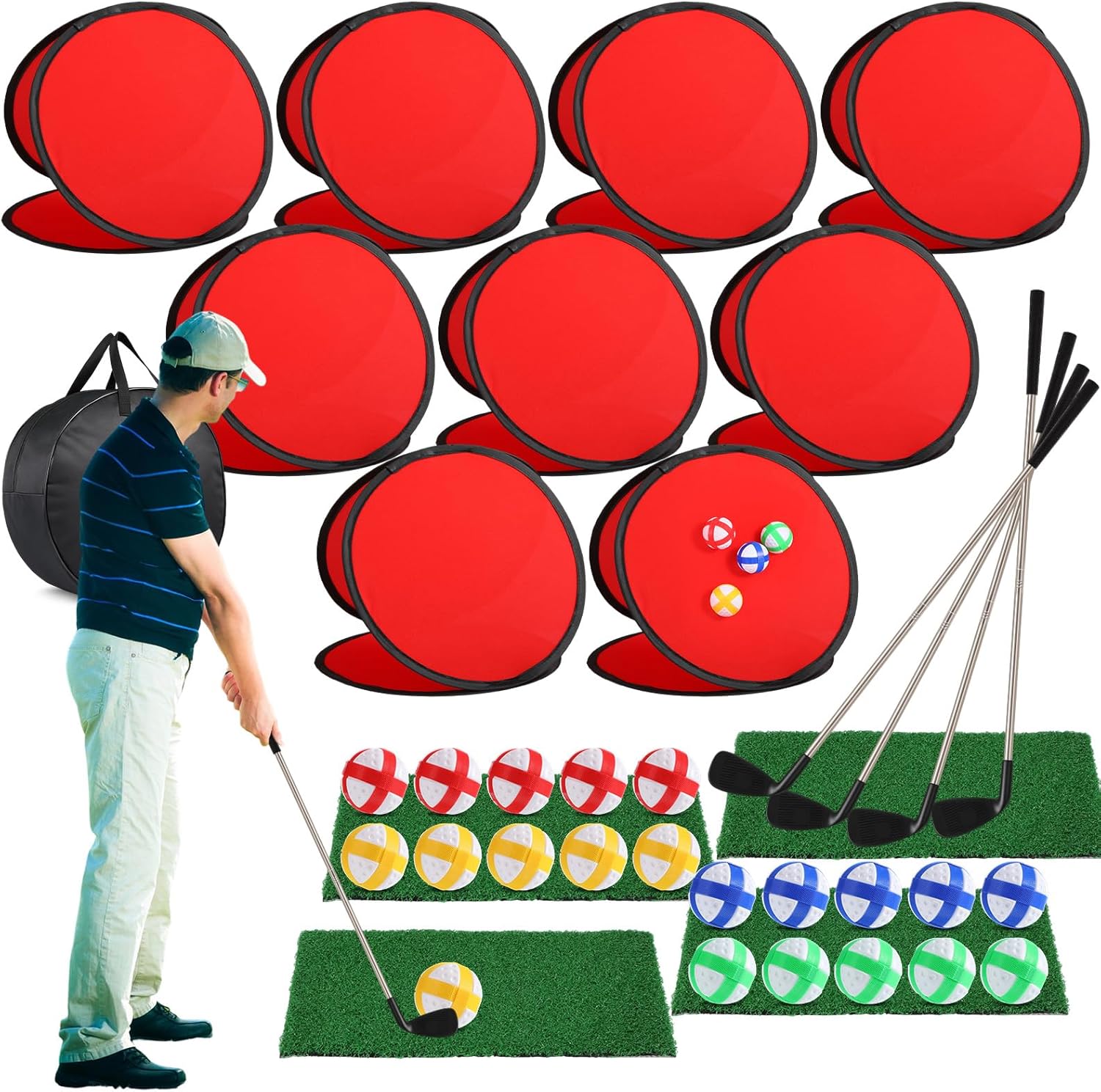 Soulchen 4 Pack Backyard Golf Cornhole Game, with 9 Target, Indoor Outdoor Chipping Golf Set Gift for Men, Women & Family