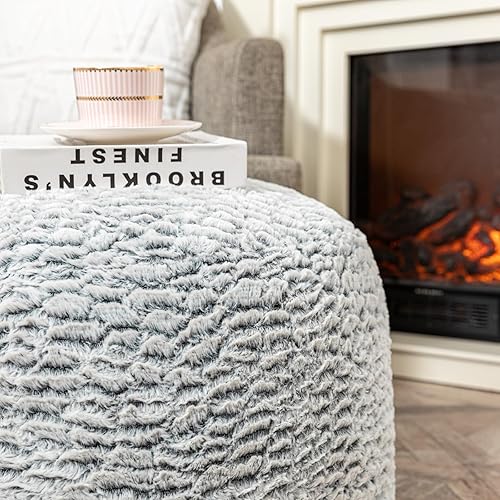 Miniatura 7 de Puf otomano de relleno para sala de estar, dormitorio, almacenamiento en el suelo, reposapiés, reposapiés otomano redondo, 20 x 20 x 12 pulgadas,