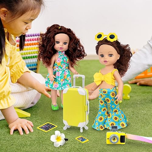 Miniatura 7 de UNICORN ELEMENT Juego de maletas de 14.5 pulgadas para muñeca y muñeca de bebé, incluye 1 muñeca de niña de 14.5 pulgadas, 1 equipaje, 1 ropa, 1