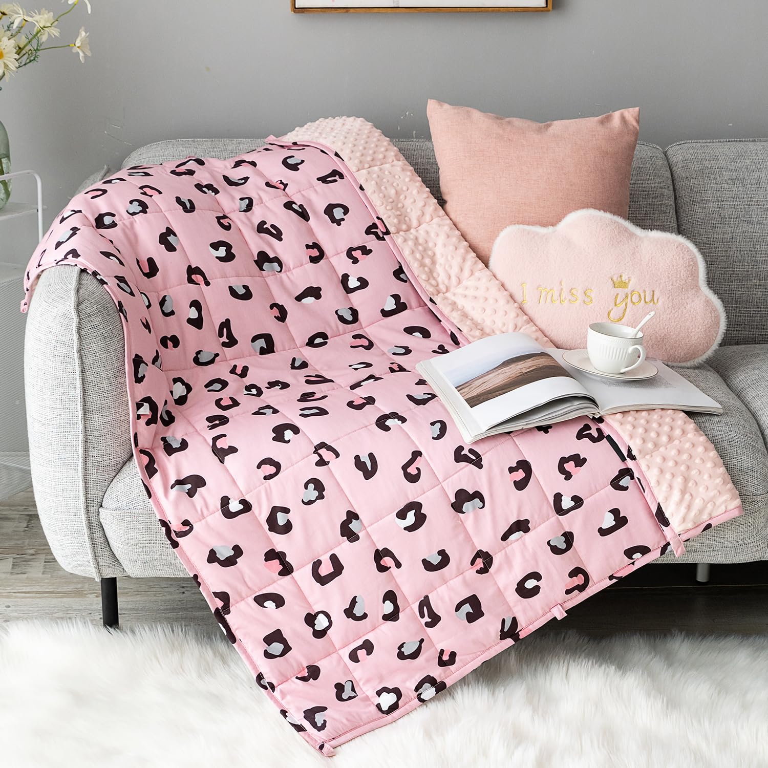 Sivio Gewichtete Decke, Ultra-gemütlich, 2,3kg, Gepunktet und Baumwoll-Seiten mit Cartoon-Mustern, schwere Decke, ideal zum Beruhigen und Schlafen, Pink Panther, 90 x 120cm