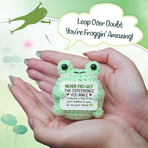 Miniatura 7 de OASSIE Regalos de agradecimiento de Navidad para mujeres y hombres  Rana de ganchillo emocional positiva hecha a mano  Regalos de agradecimiento de