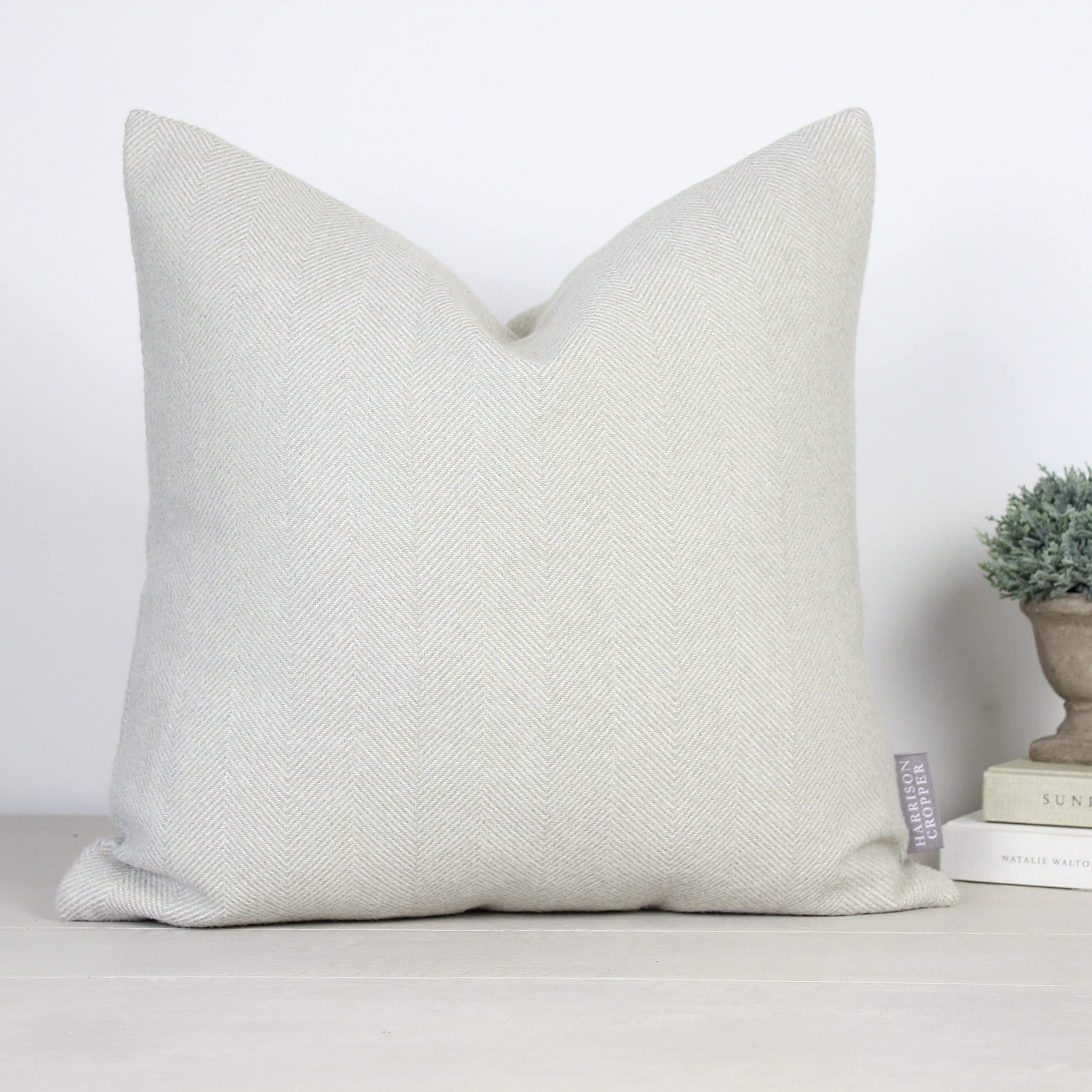 Harrison Cropper Cream/Grey Natural Carnegie Herringbone Square Cushion (20", Feather Filled)