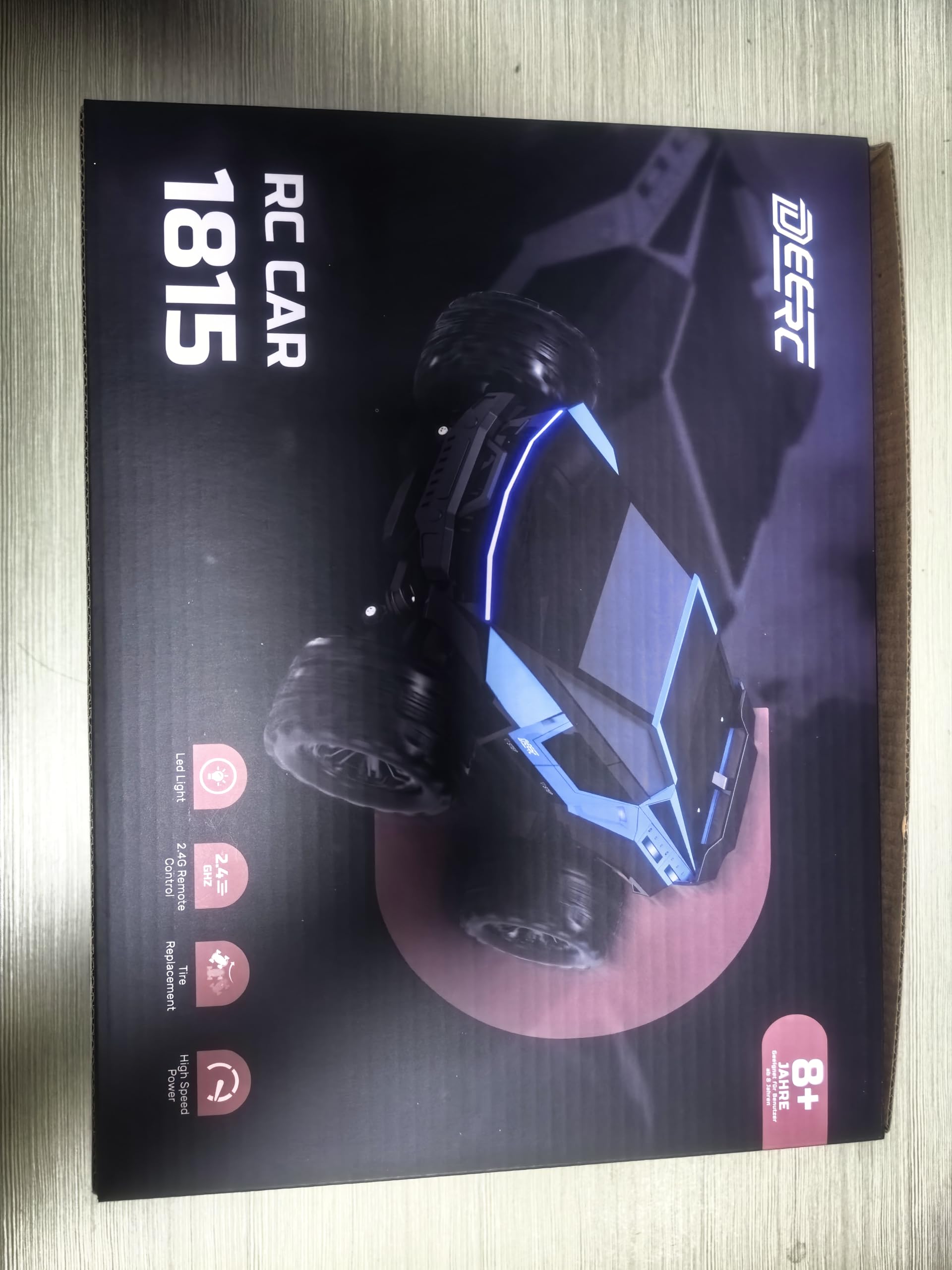 DEERC 1:18 RC Auto 40KM/H, Schnelles ferngesteuertes Drift & Rennfahrzeug, 2,4GHz wasserdichtes Offroad Car mit 2 Akkus & Driftreifen für Kinder & Erwachsene