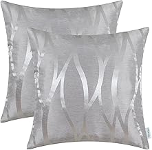 CaliTime Pack of 2 Throw Pillow Covers Cases for Couch Sofa Home Decor Modern Shining & Dull Contrast Abstract Water Waves Lines Geometric 18 X 18 Inches Silver Gray