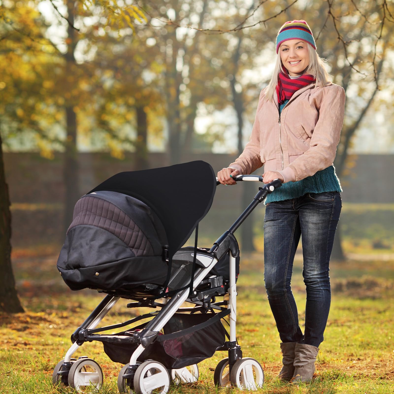 Parasole per Passeggino Parasole Carrozzina Universale Regolabile, Ombrello per Passeggino Protezione UV, Telo Parasole per Carrozzina per Bebè per Passeggini, Seggiolini(Nero)