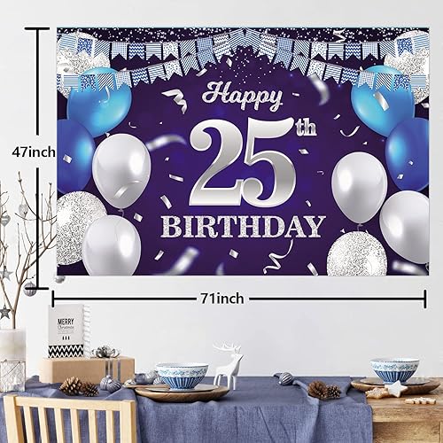 Vista 230 de Cartel de feliz cumpleaños número 31, globos azul marino, bandera de confeti a rayas, puntos de luz, saludos a 31 años, decoración temática