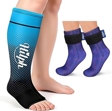 Hilph Full Calf & Foot Ice Pack Wrap for Running Recovery, Full Foot Ice Pack Gel Sock for Hot & Cold Therapy