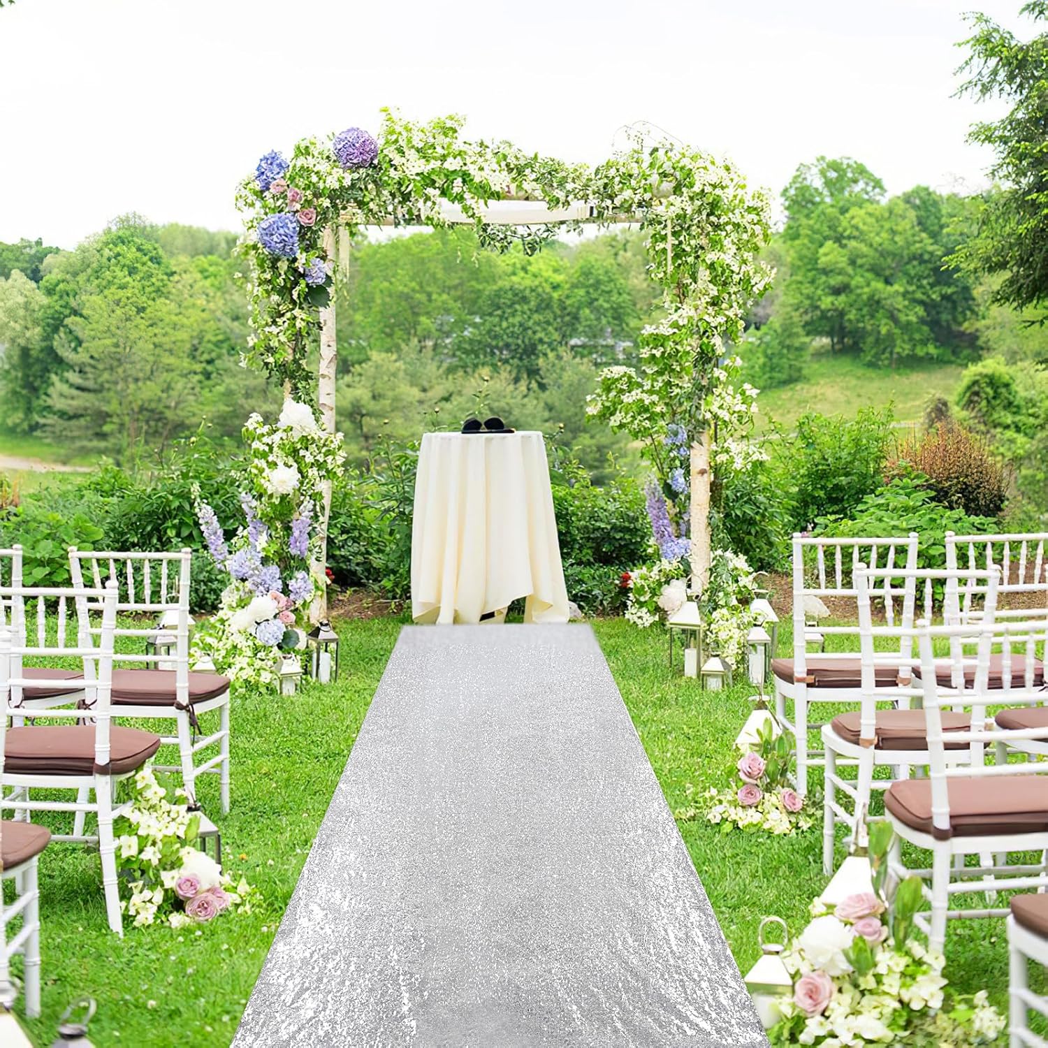 B-COOL Silver Aisle Runner 4ftx20ft Silver Glitter Aisle Runner Sequin Rug for Christmas Wedding Ceremony Wedding Rug Indoor Party Decoration