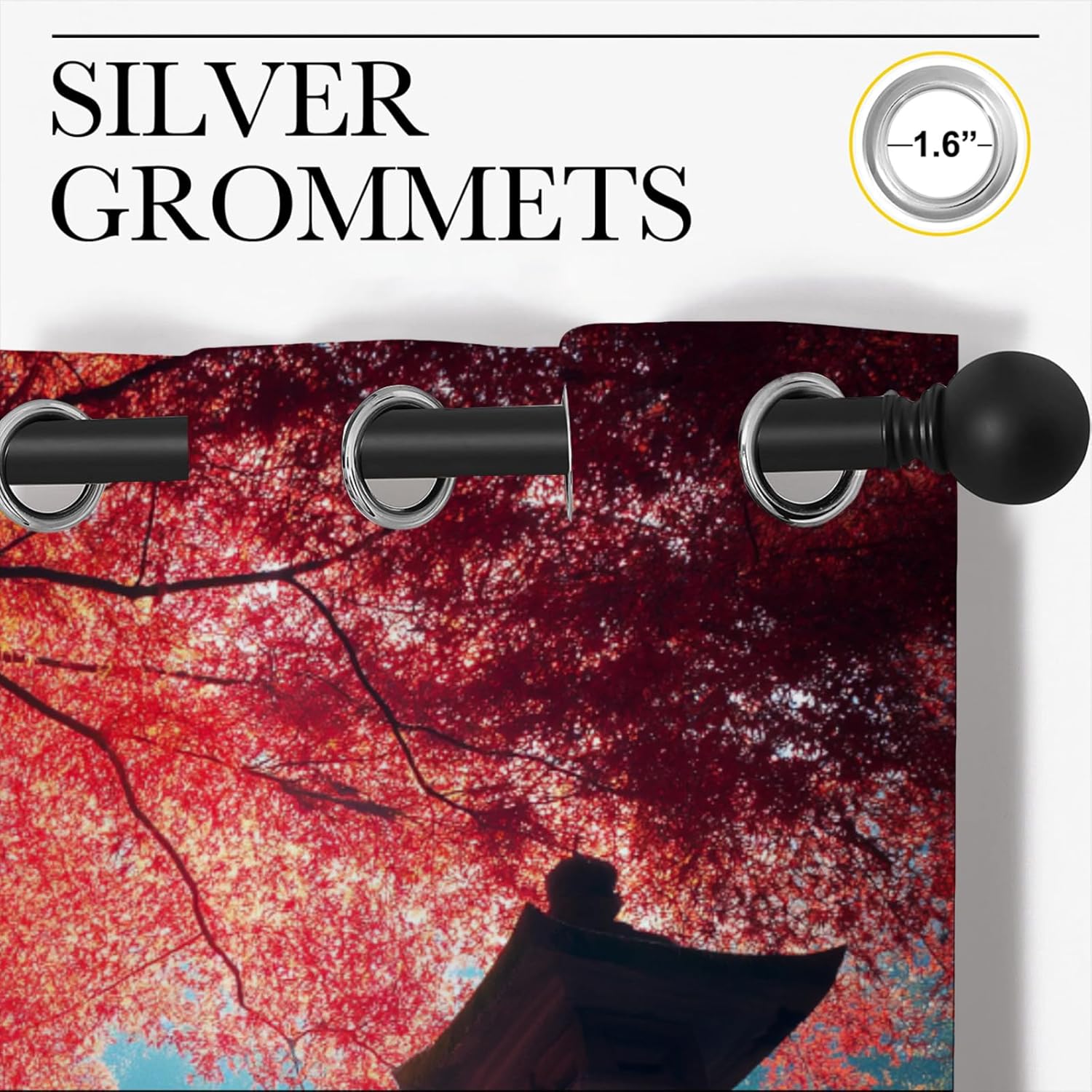 Japanese Blackout Curtains for Boys Girl Bedroom Home Decor, Asian Style Anime Plum Shrine Landscape Painting Thermal Insulated Grommet Darkening Living Room Window Drapes, 84 x 72 inch