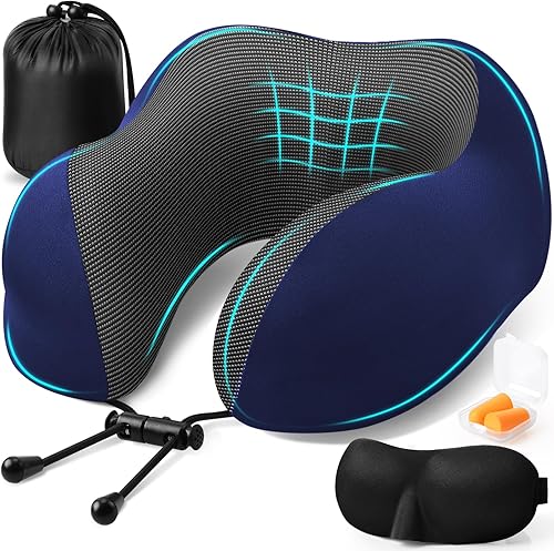 ExploreBliss Almohada de viaje, almohadas de viaje para dormir en avión, funda extraíble para el cuello con cierre ajustable, juego de almohada de
