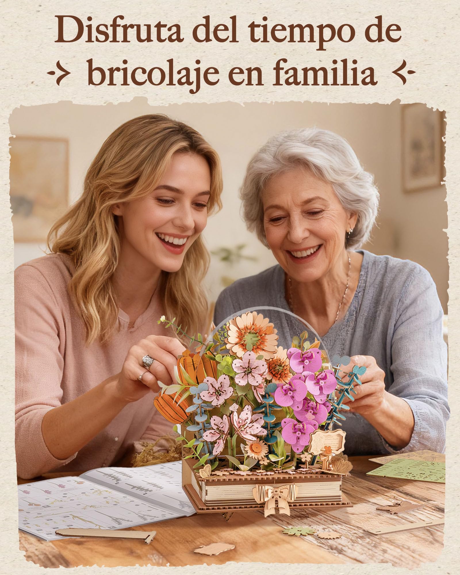 ROWOOD Rompecabezas de madera 3D con flores, libro de floración, ramo de flores DIY, kit de manualidades creativas para adultos, rompecabezas de flores de madera decorativas, regalo para mujeres y