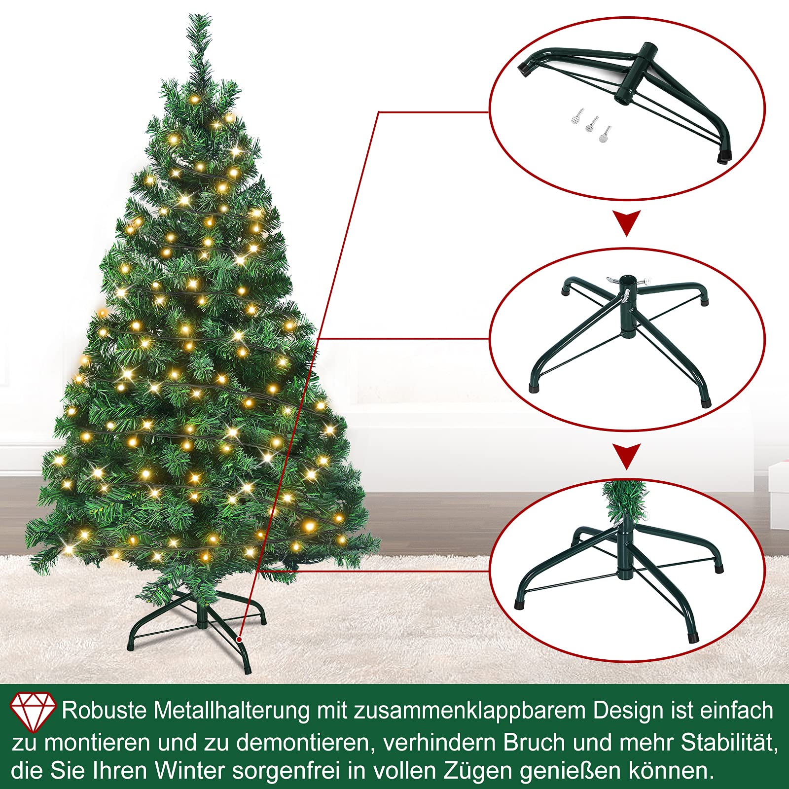 LARS360 Sztuczna choinka z oświetleniem, 180 cm PVC LED sztuczna choinka choinka, sztuczna choinka z 570 gałązkami (180 cm 250 świateł)