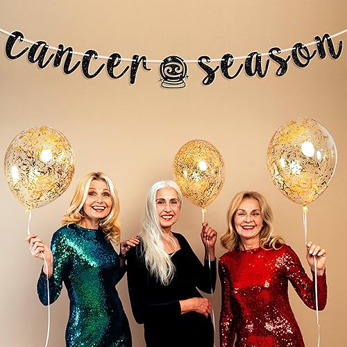 Miniatura 3 de Cartel de la temporada de cáncer, cartel negro con purpurina de feliz cumpleaños, gran energía contra el cáncer, 12 constelaciones del zodiaco tema