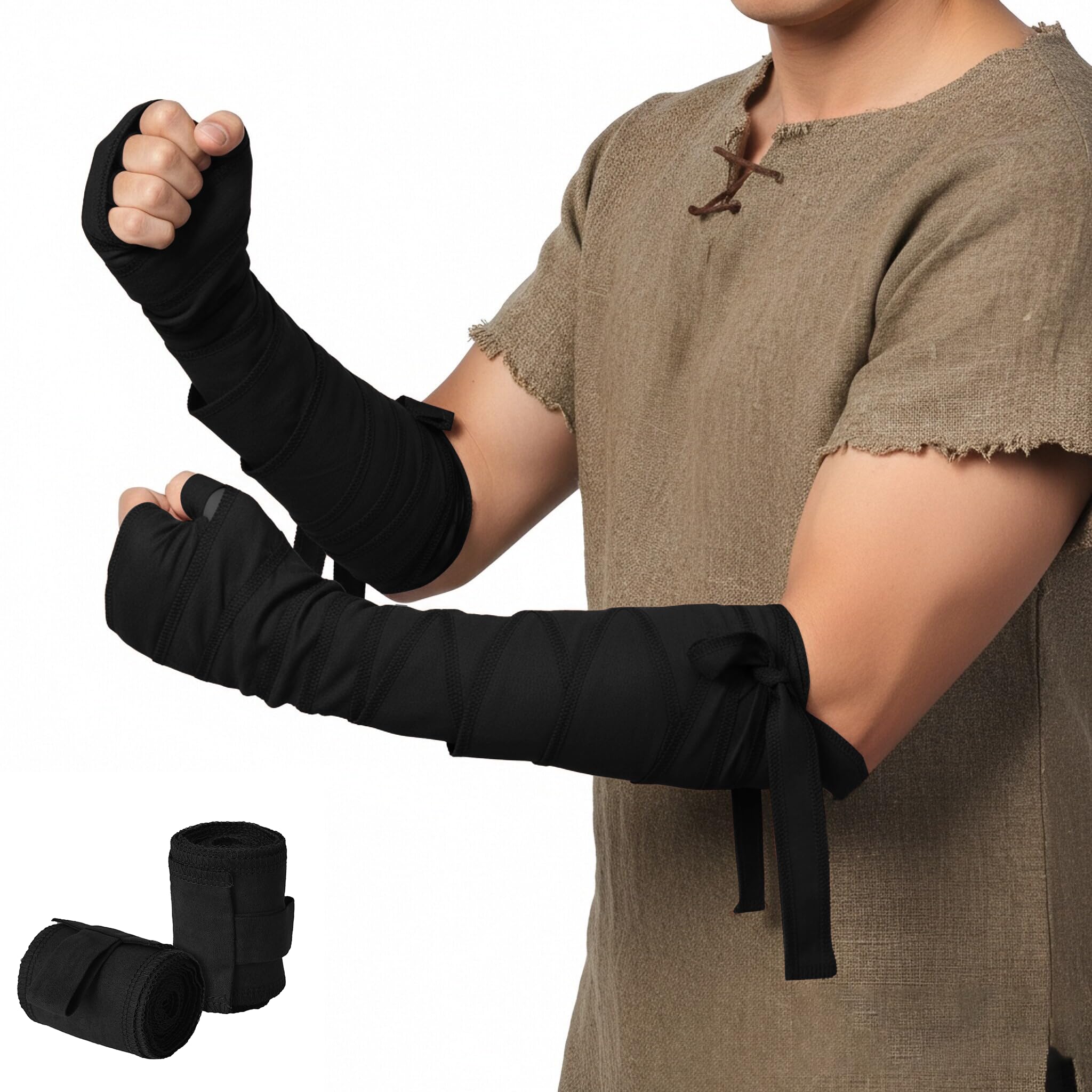 ANDHOM Medieval Hand Wraps Renaissance Bracers LARP, Cosplay, Halloween Costume Accessories, Historical Reenactment Gear (Black)