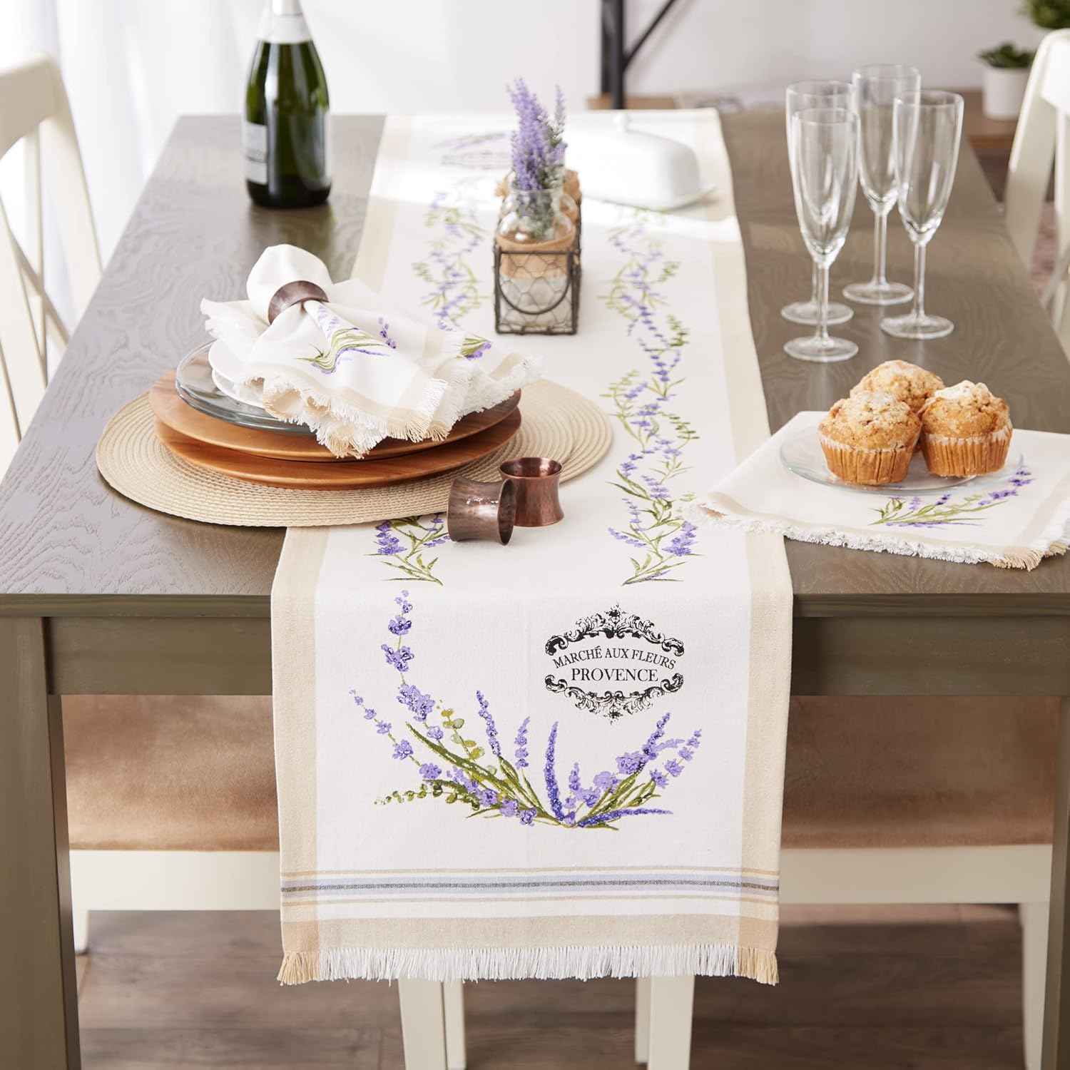 DII Lavender Fields Tabletop Collection Cotton Woven, Table Runner, 14x72
