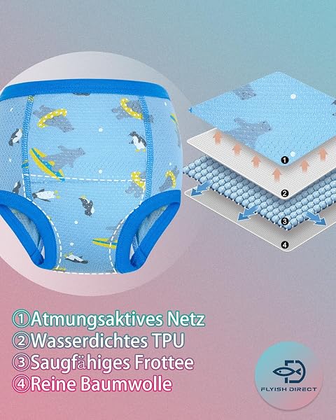 FLYISH DIRECT Töpfchen Trainingshose, Kinder Töpfchentraining Unterwäsche für Jungen und Mädchen, Bequem und Atmungsaktiv - 4
