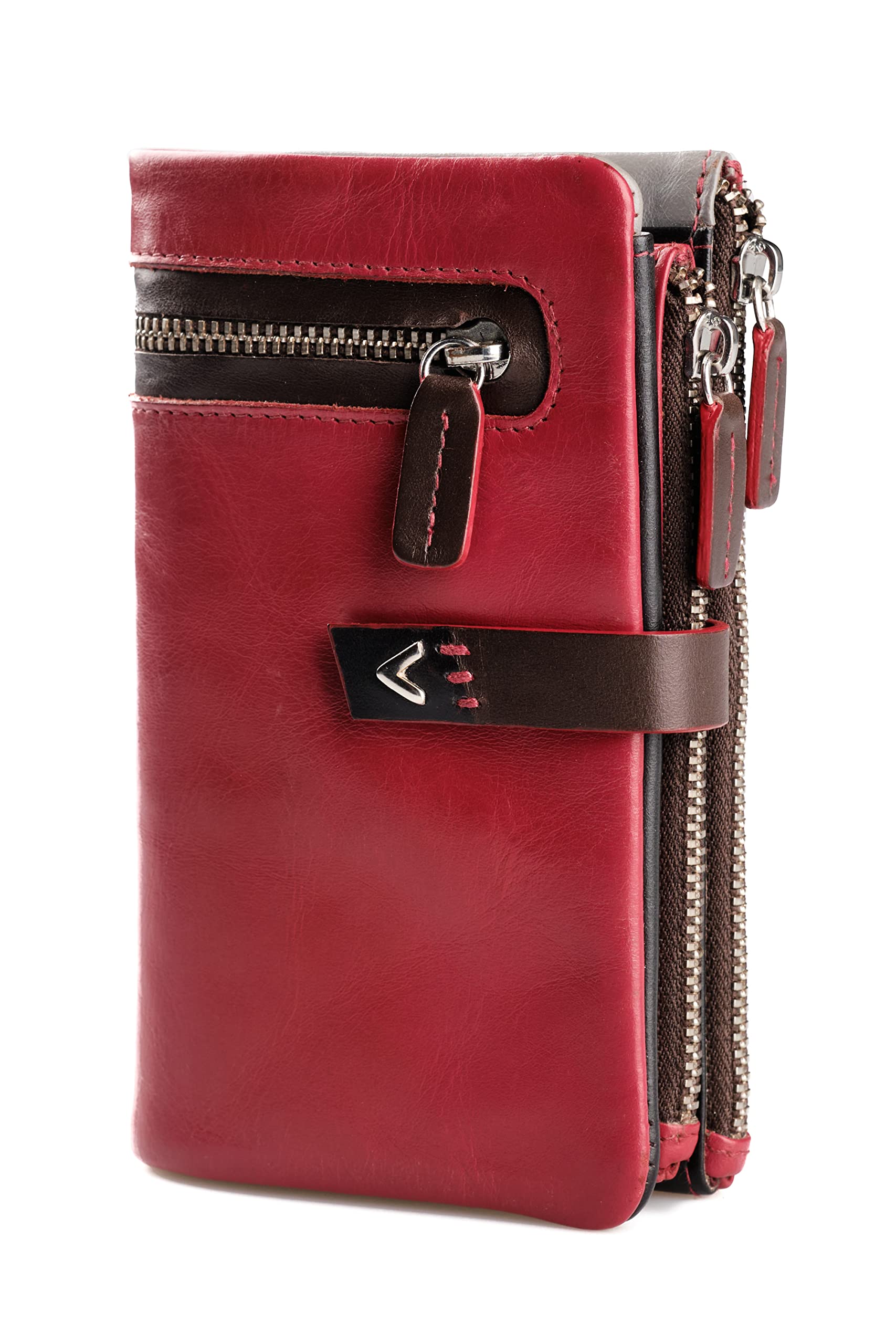 Portafoglio Donna Pelle Vera - Portamonete RFID Fatto a mano - Porta Tessere Firmato Rosso - Regalo Perfetto.