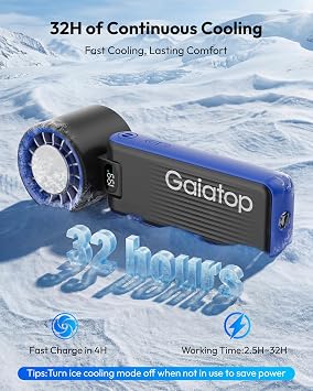 Gaiatop Portable Handheld Turbo Fan with Ice Cooler, 6000mAh, Max 32H