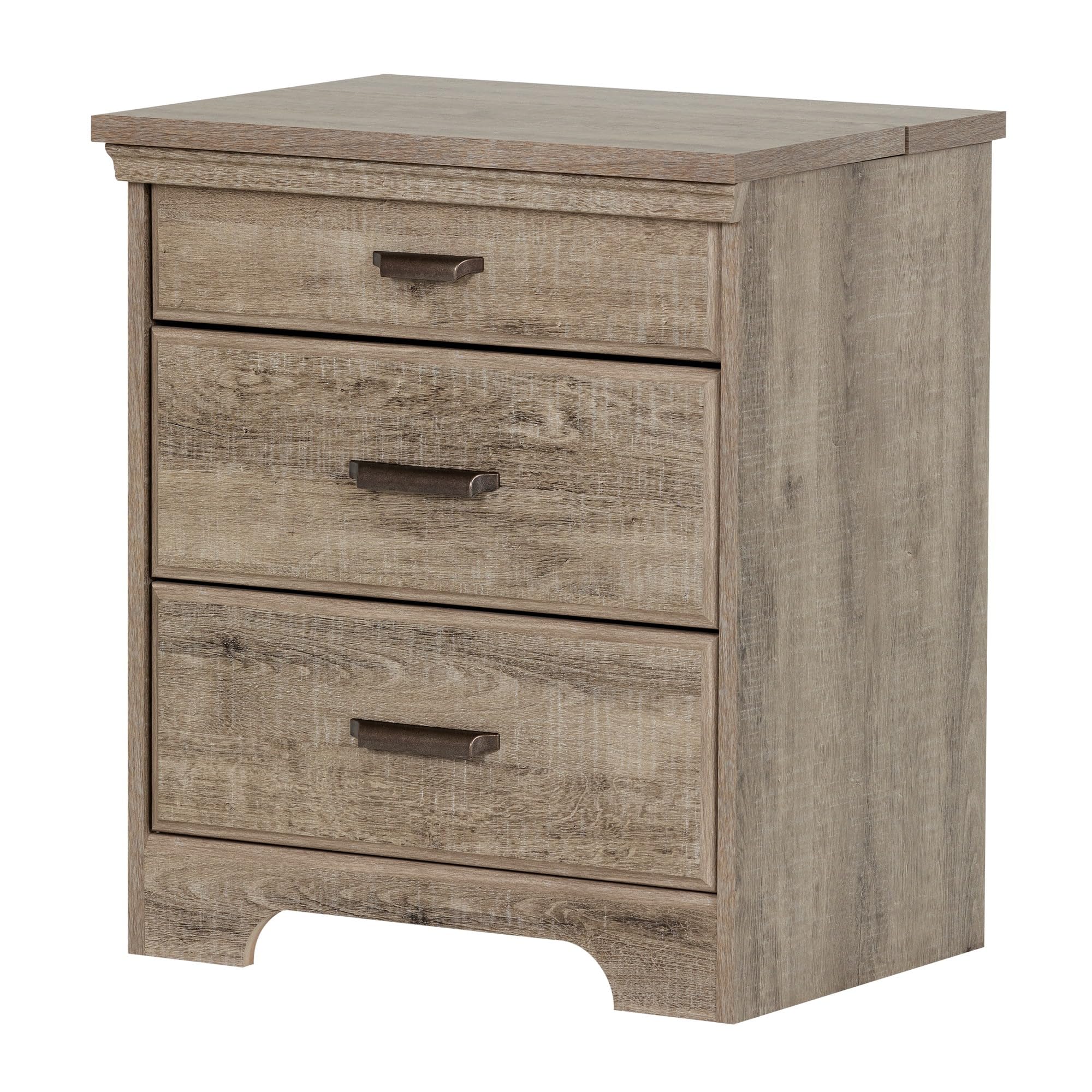 South Shore Versa Nightstand with 2 Drawers and Charging Station, Weathered Oak , 16.38 in x 23 in x 27.75 in