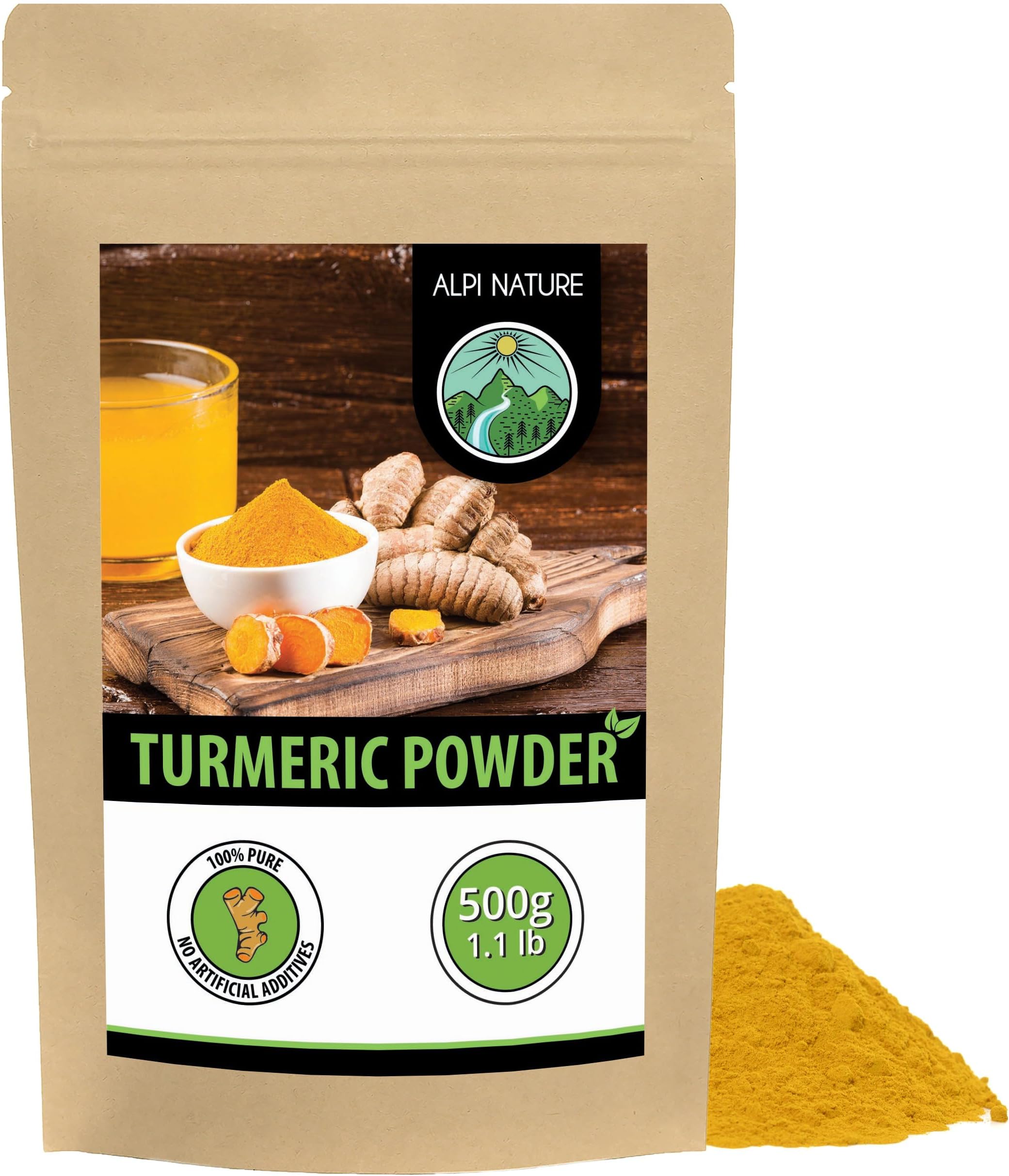 โ Alpi Nature Turmeric Powder 500g 1.1 lb, Ground Turmeric Root Powder for Cooking and Golden Milk