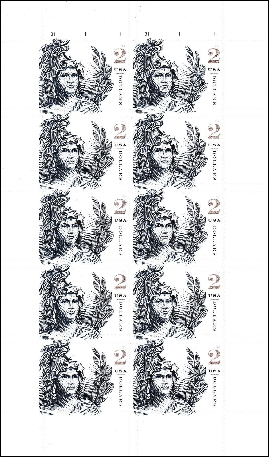 United States Postal Service $2 Statue of Freedom Full Pane of 10 Postage Stamps Scott 5296