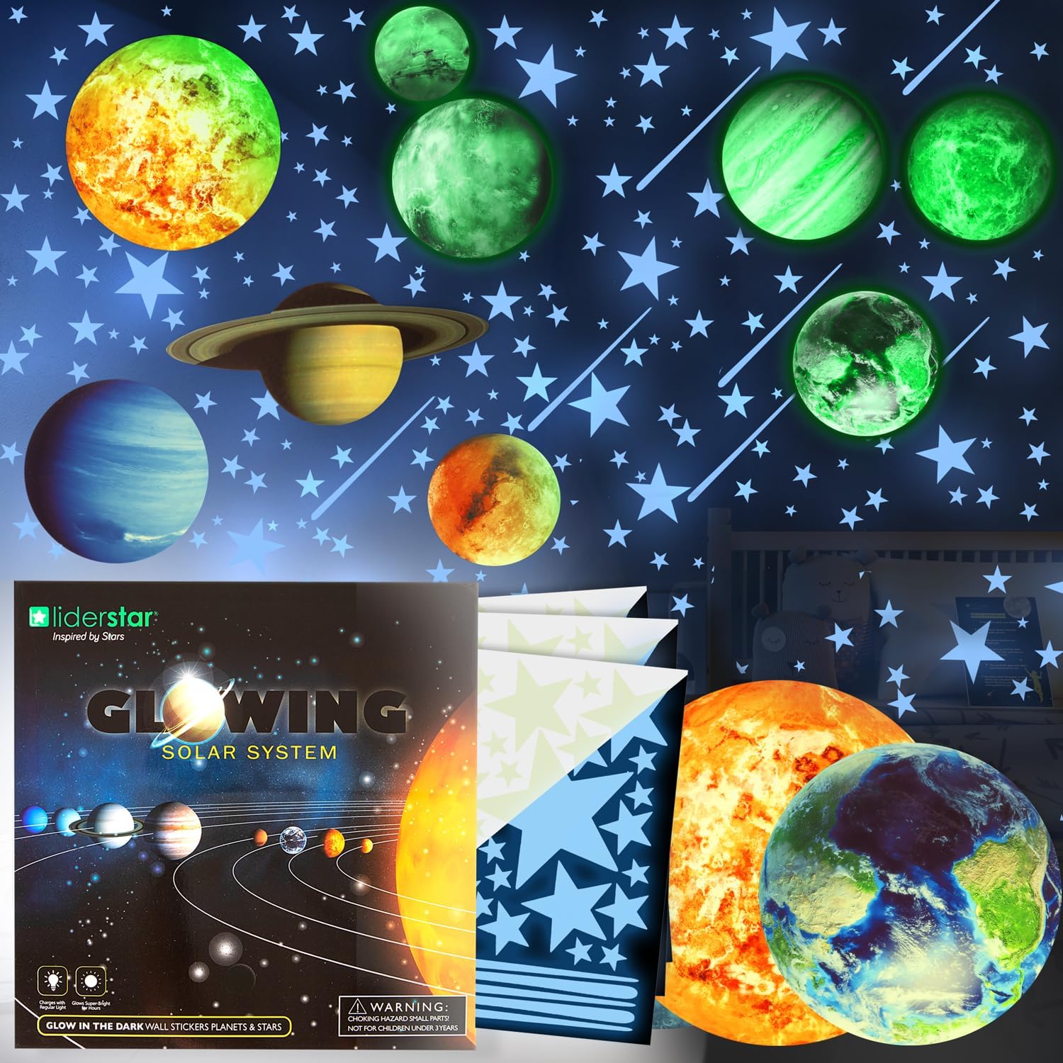 Estrellas y planetas que brillan en la oscuridad, calcomanías de pared brillantes del sistema solar, calcomanías de techo brillantes para dormitorio de niños, cualquier habitación, decoración de