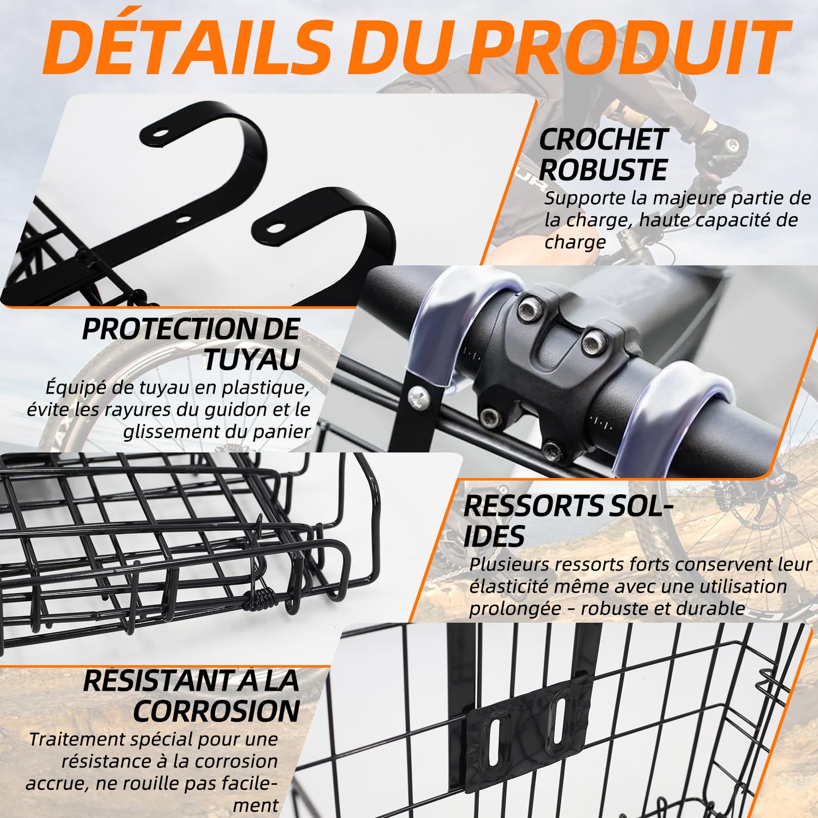 Panier de vélo unisexe pour vélo avant, amovible, grande capacité, convient pour les vélos électriques, les VTT, les vélos de ville et les vélos de loisirs. (panier avant pliable)