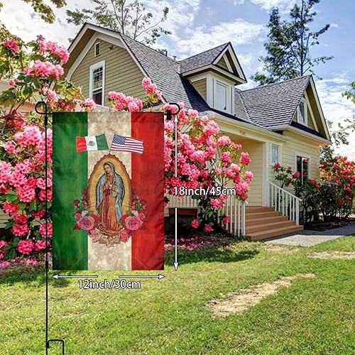 Miniatura 3 de Bandera mexicana de la Virgen María y la Amistad, bandera americana de 12 x 18 pulgadas, decoración vertical de doble cara para patio, bandera