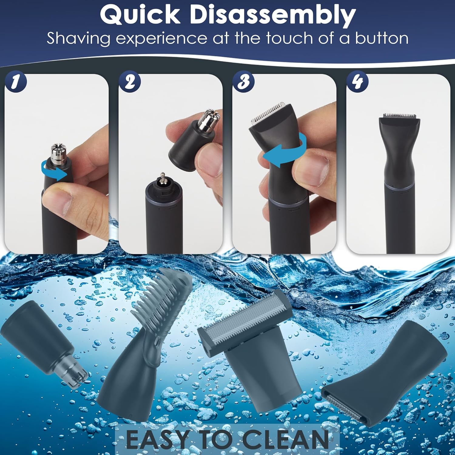 Body Hair Trimmer for Men, 4 in 1 Versatile Trimmer Shavers for Nose Ear Eyebrow Body Hair Trimming, USB-C Fast Charge Electric Pubic Hair Trimmer for Smooth Shaving with Storage Bag