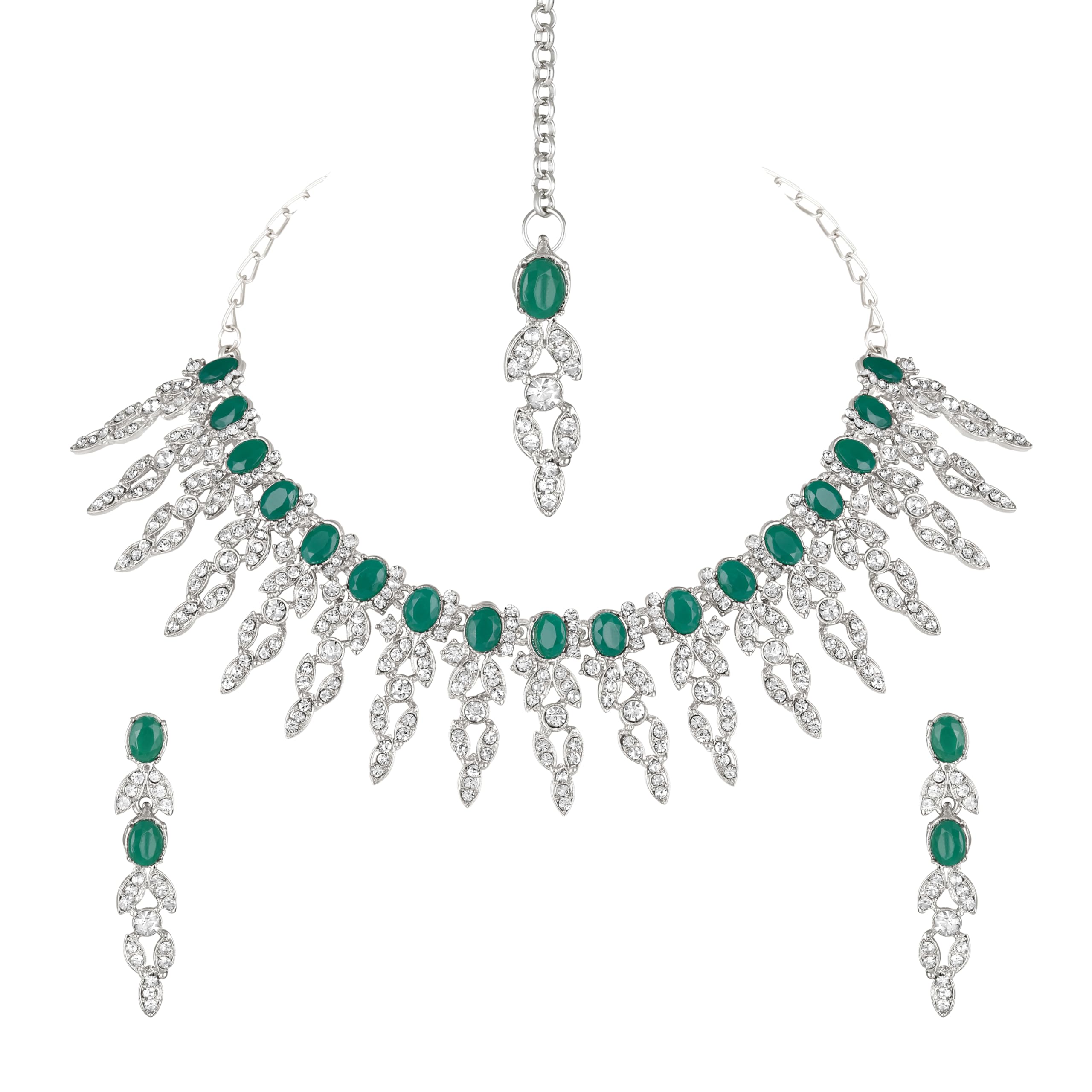 Atasi International Silver Plated Green Kundan Crystals AD Diamond Necklace Jewellery Set for Women, Girls for Wedding, Festive, Party, Ocassion Wear (DG5447) (B0CTWWZ1ST) Amazon Price History, Amazon Price Tracker