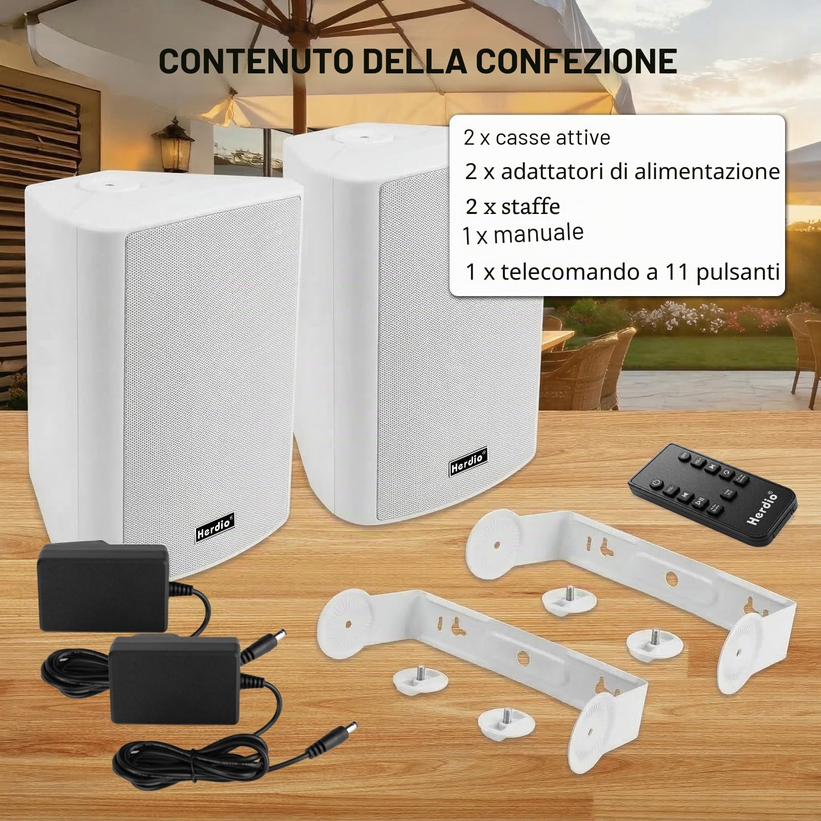 Herdio 5.25" 300W Max Power Wall Mount Outdoor Bluetooth Speakers, Be Waterproof and Able to Wireless Multi-Connection Up to 20 Units for Patio/Porch/Balcony (Whute, 2-Pack)