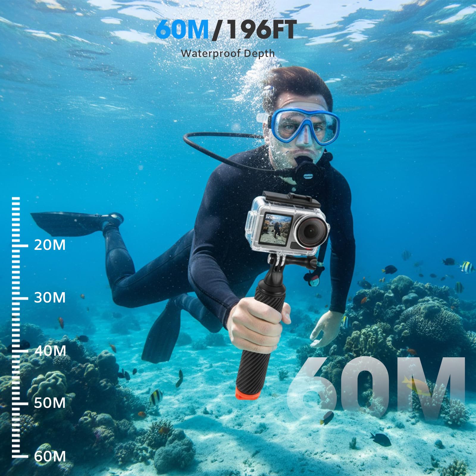 Carcasa impermeable sumergible de 60 m / 196 pies con 3 filtros y juego de mango flotante, compatible con DJI Osmo Action 5 Pro/Action 4, carcasa protectora de buceo monopod mango flotante