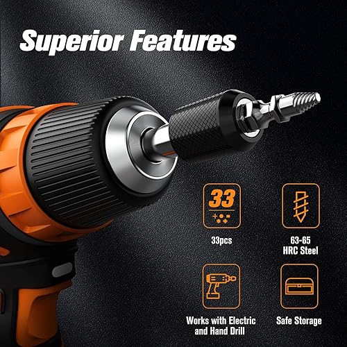 Vista 2 de Nuovoware Juego de extractor de tornillos dañados, 33 piezas mejoradas, kit extractor de tornillos pelados fácil de quitar, juego de removedor