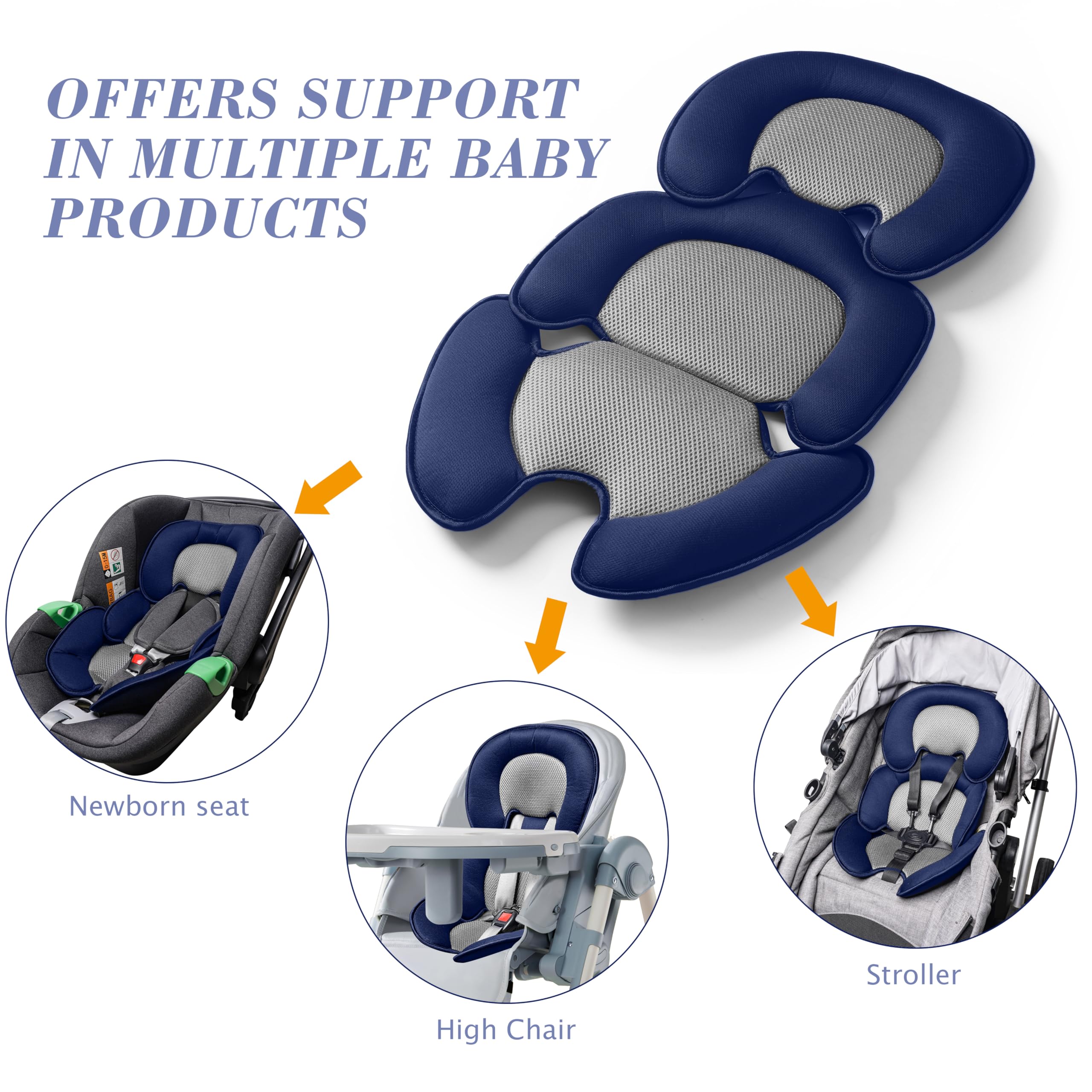 Cuscino neonato con rete 3D per stroller, seggiolino auto e seggiolone, inserto traspirante per sostenere il bambino (blu)