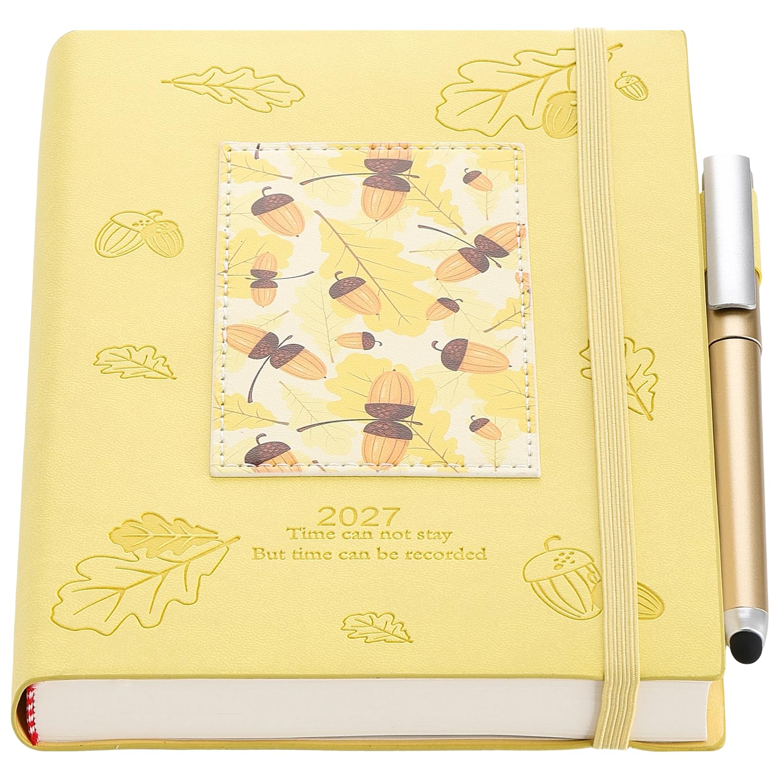 Mljtoyo Diary 2027,A5 Page a Day,Soft Touch Full Year Diary Daily Planner Organiser From Jan 2027 to Dec 2027 with Pen, Monthly Planner with Pocket,Stickers,Yellow