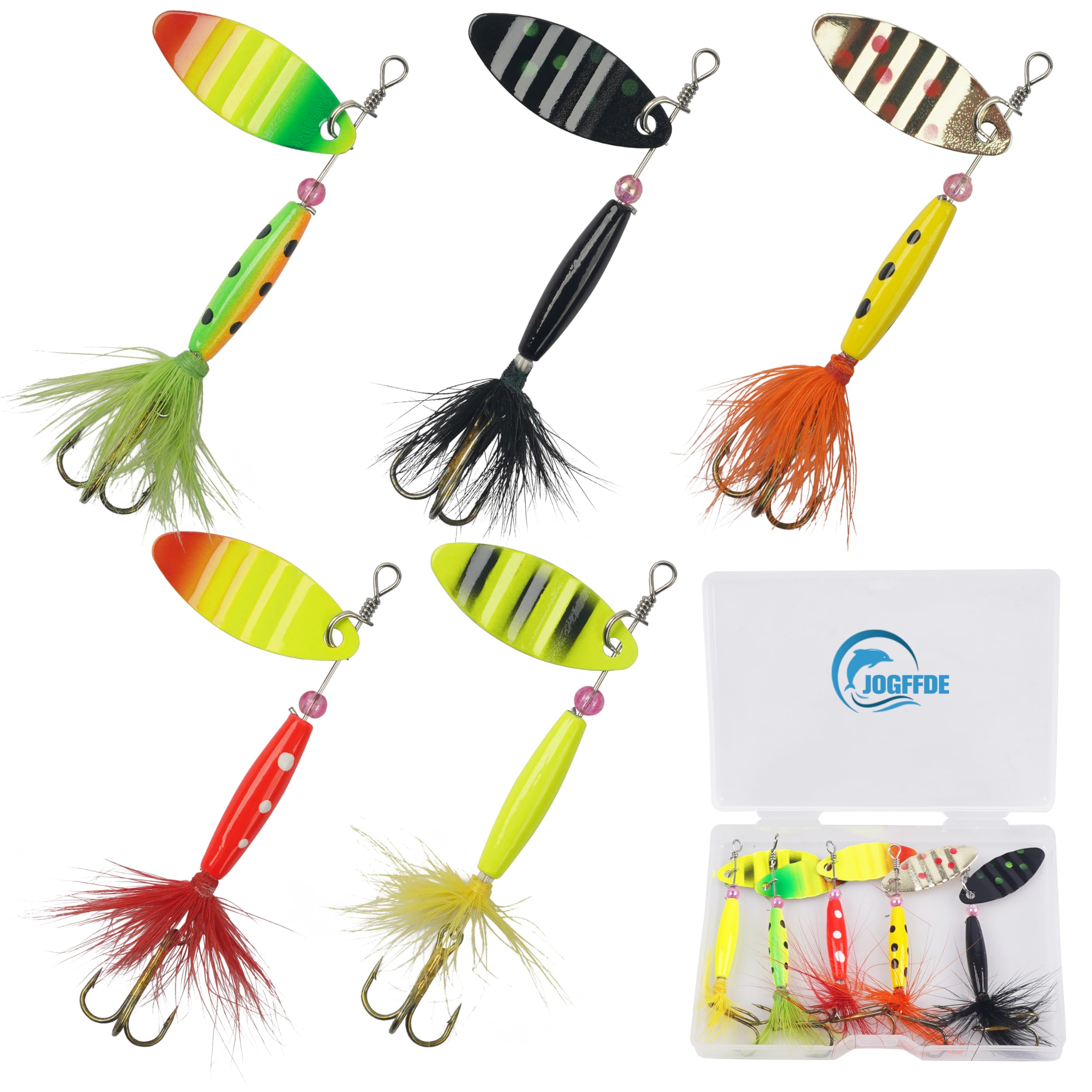 Fishing Lures Spinnerbait Kit, Rooster Tail Fishing Lures Inline Spinner Baits Trout Spoon Hard Metal Spinnerbaits with Treble Hooks for Bass Trout Salmon Saltwater Freshwater