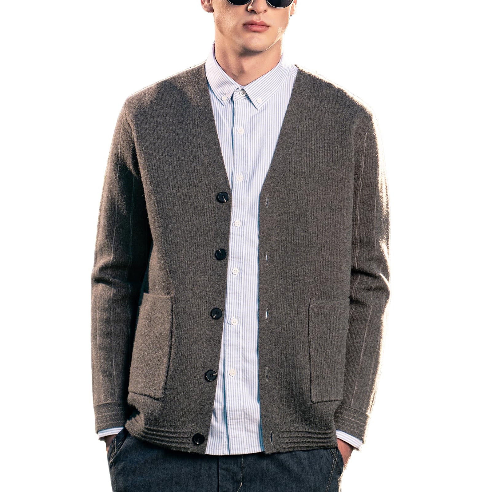 Men's Cardigan Sweater Button Front V-Neck Long Sleeve Knit Sweaters