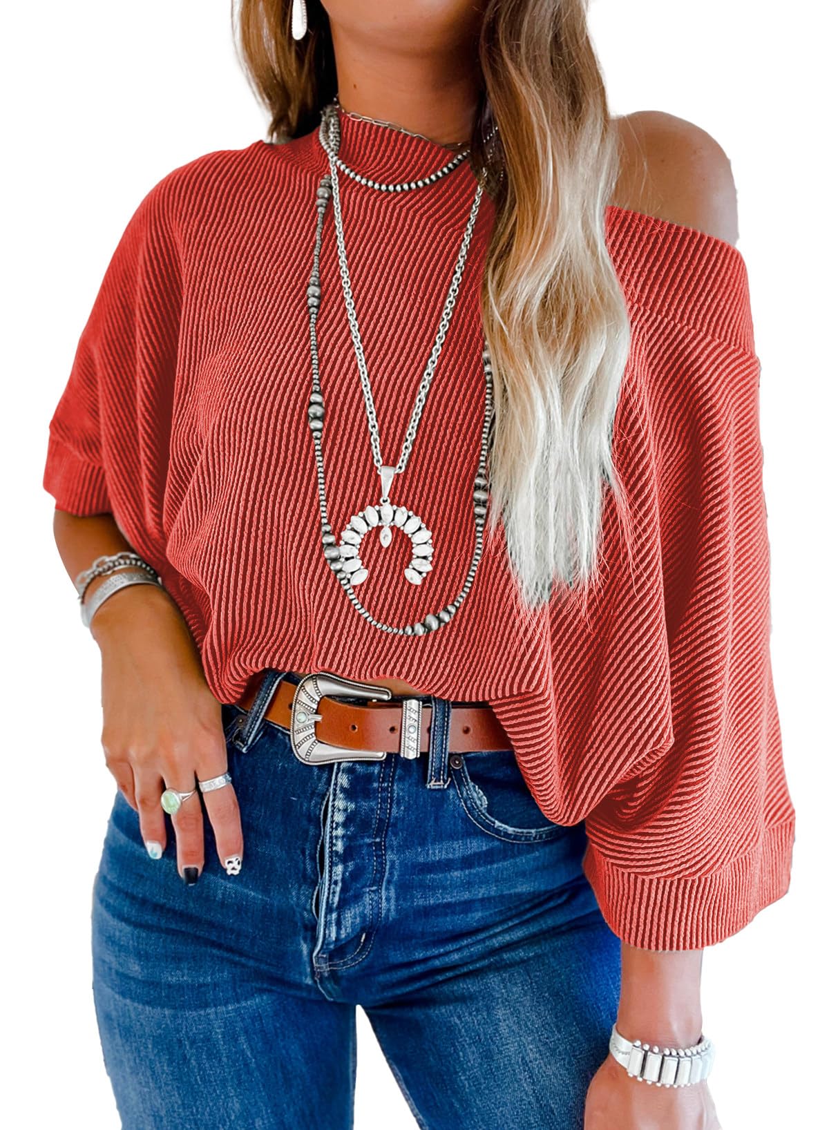 EVALESS Sexy Off The Shoulder Tops for Women 3/4 Length Sleeve Womens Tops Spring Summer 2025 Boat Neck One Shoulder Shirts