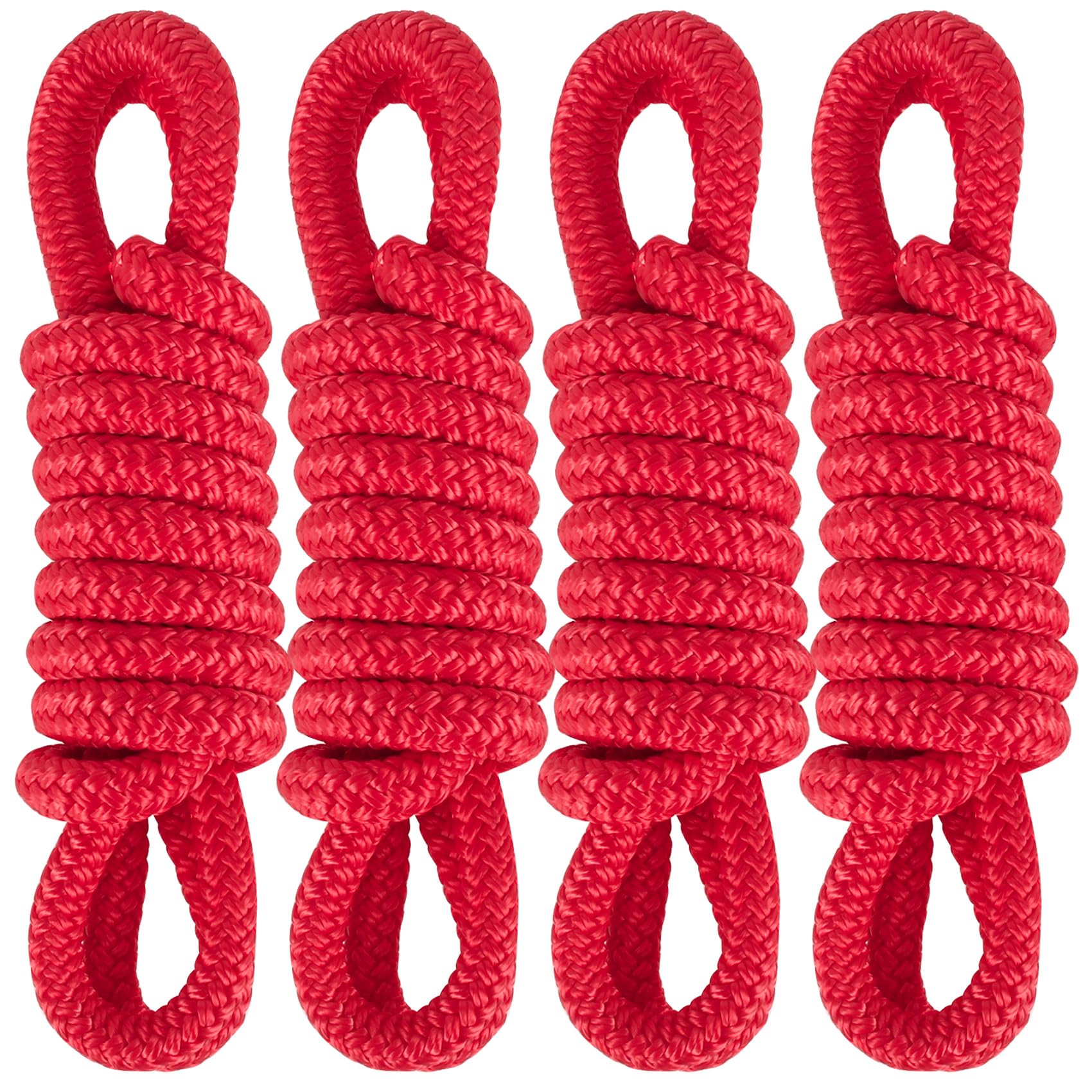 Fender Lines 6' x 3/8" Double Braided Boat Fender Lines 4 Pack, Boat Bumper Rope/Boat Fender Rope 9 Colors Boat Ropes for Docking with 5'' Eyelet Premium Dock Lines for Boats - Red