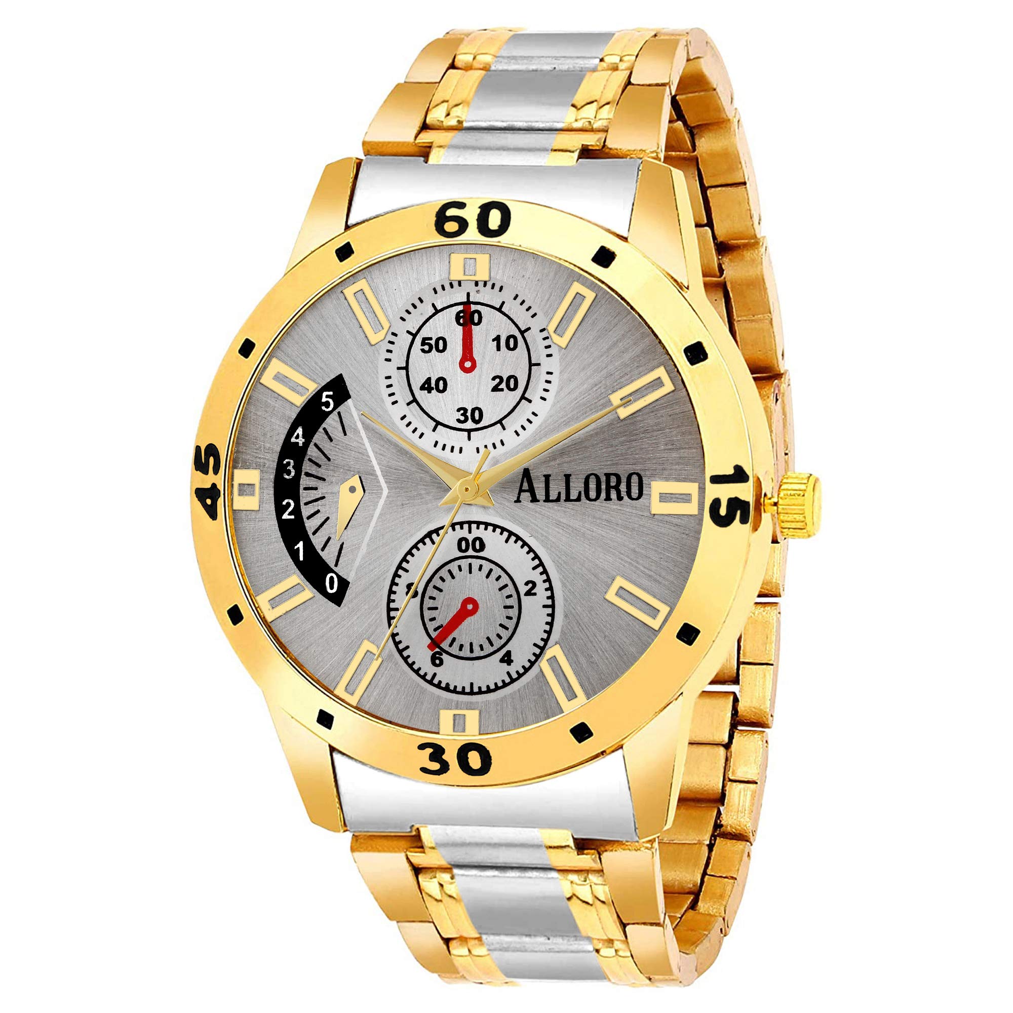 ALLORO Analogue Mens Watch (Silver Dial Gold Colored Strap) (B08TBY3B1N) Amazon Price History, Amazon Price Tracker