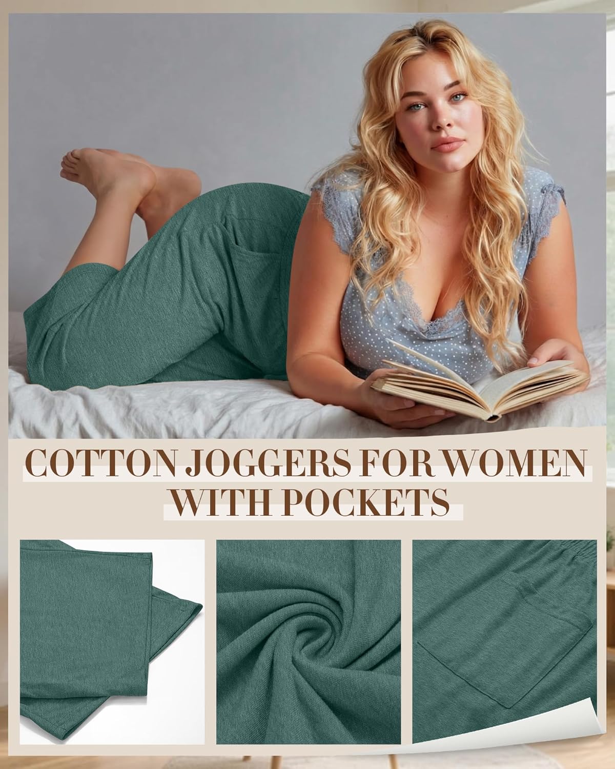 Neer 3 Pack Women's Plus Size Cotton Capris, Stretchy Wide Leg Cropped Pants with Pockets Loose Lounge Pajama Sweatpants - Image 6