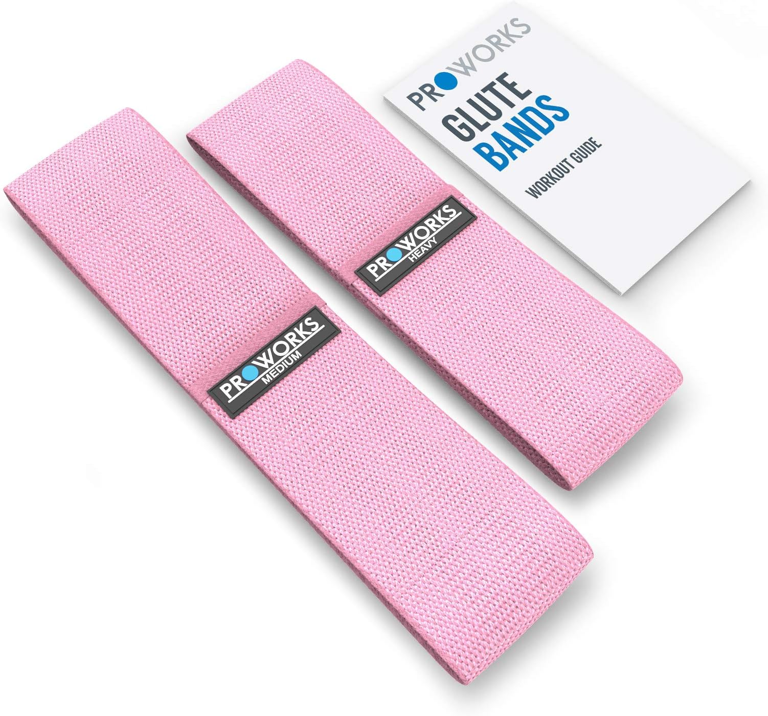 Proworks Glute Resistance Band (Set of 2), Resistance Bands for Legs and Glutes, Includes Exercise Band Workout Booklet, Non-Slip Booty Band for Women & Men - Pink - S/M