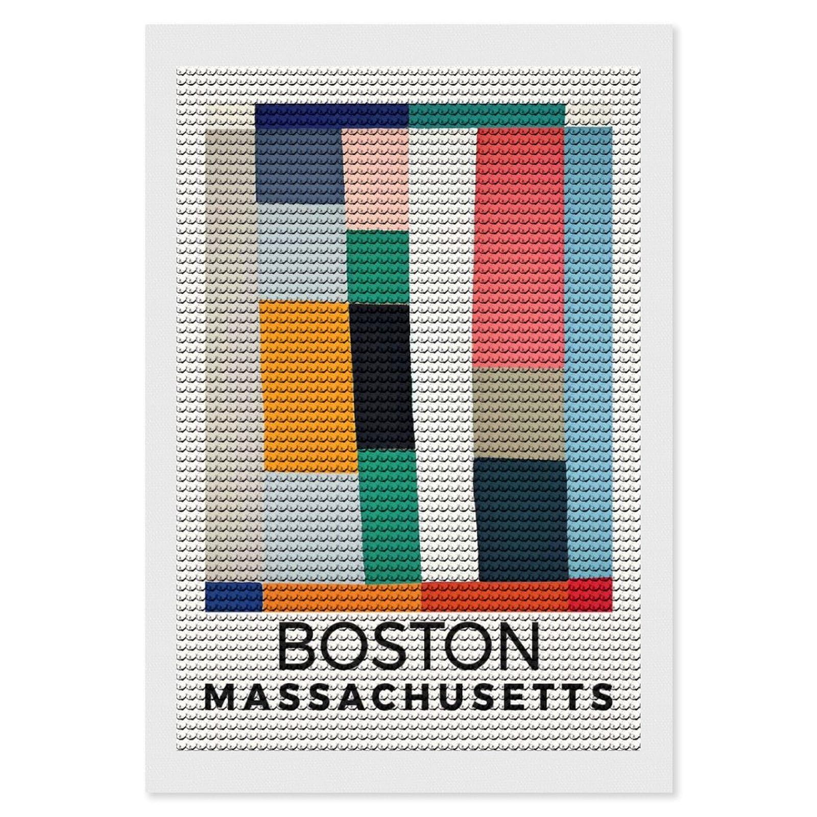 Junmoney Boston Massachusetts Diamond Art Kit 8"x12", Gift Idea, for Family Craft Time, Mindful Craft Activity, Boho Decor, Relaxing DIY Hobby