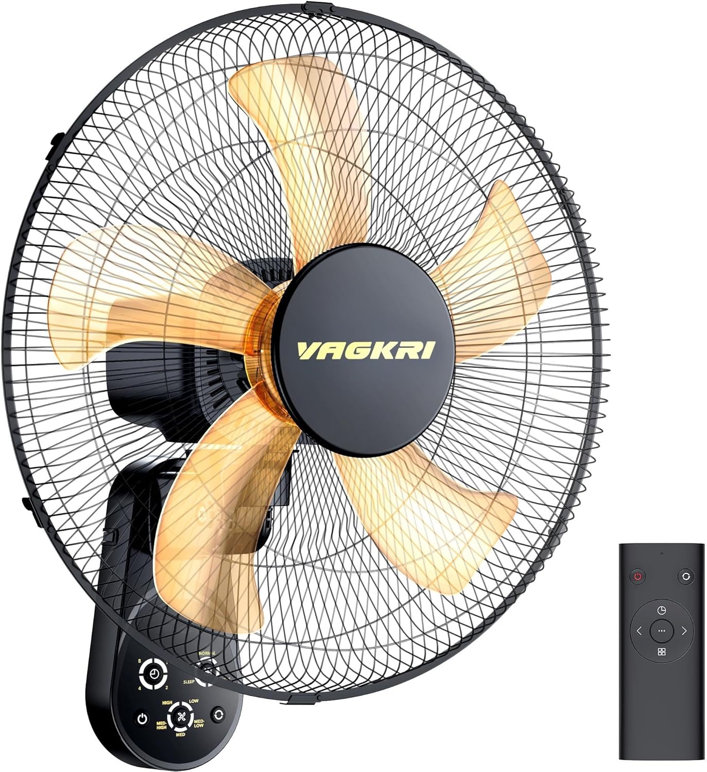 VAGKRI 16 Inch Wall Mount Fan, Quiet Oscillating Fan with Remote, 5 Speeds, 8-Hour Timer, 90° Oscillation, Ideal for Home, Office, Bedroom, Garage, Black