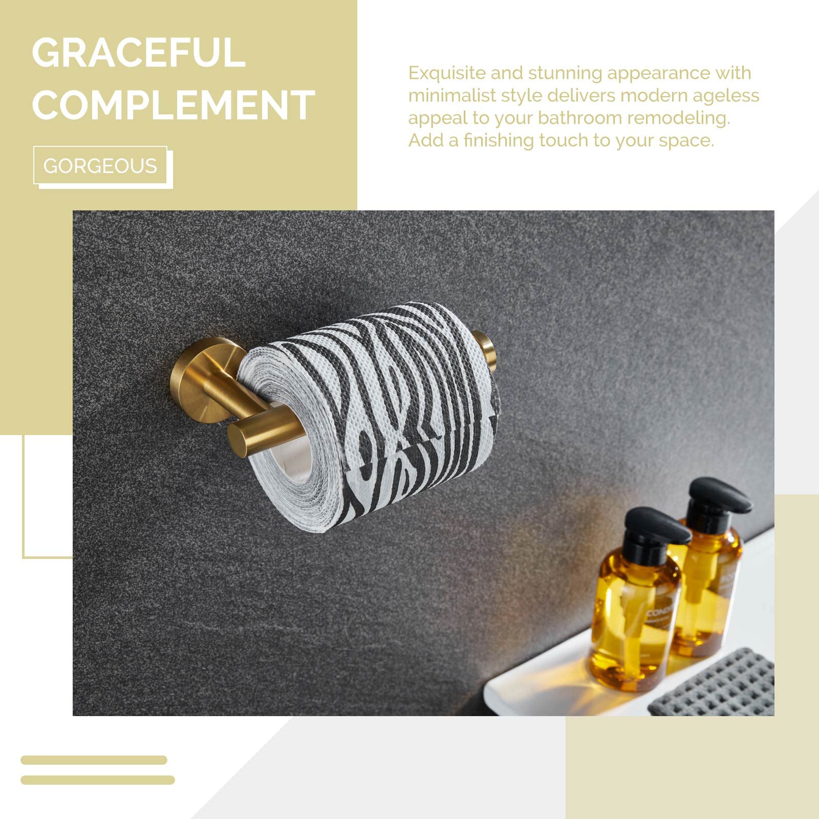 Brushed Gold Toilet Paper Holder - SUS304 Stainless Steel, Wall Mount, Simple Angle Design - View #5
