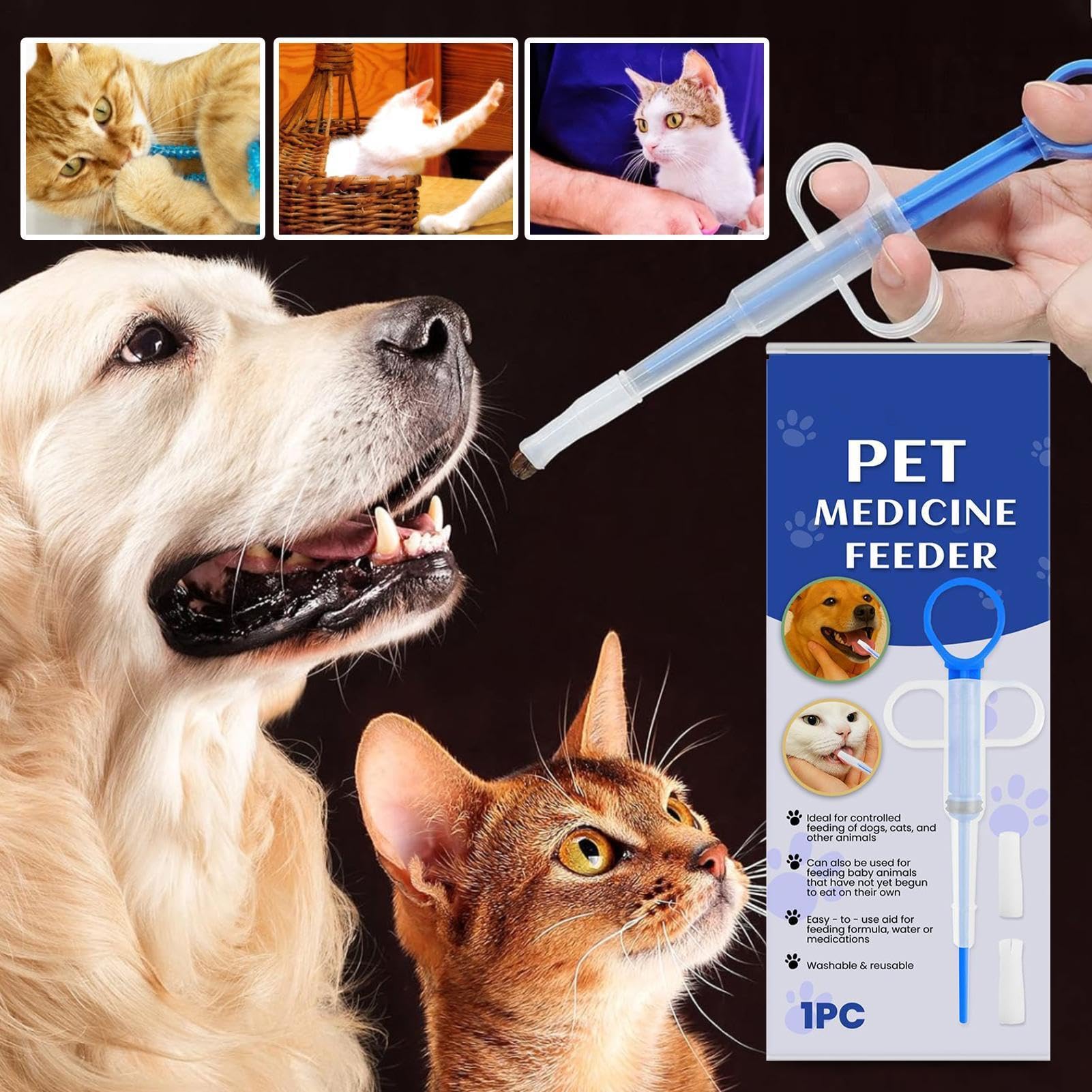 Spingi pillole per gatti, resistente alla masticazione, per animali di piccola taglia, per pasta liquida, casa, rifugio, campeggio, viaggi